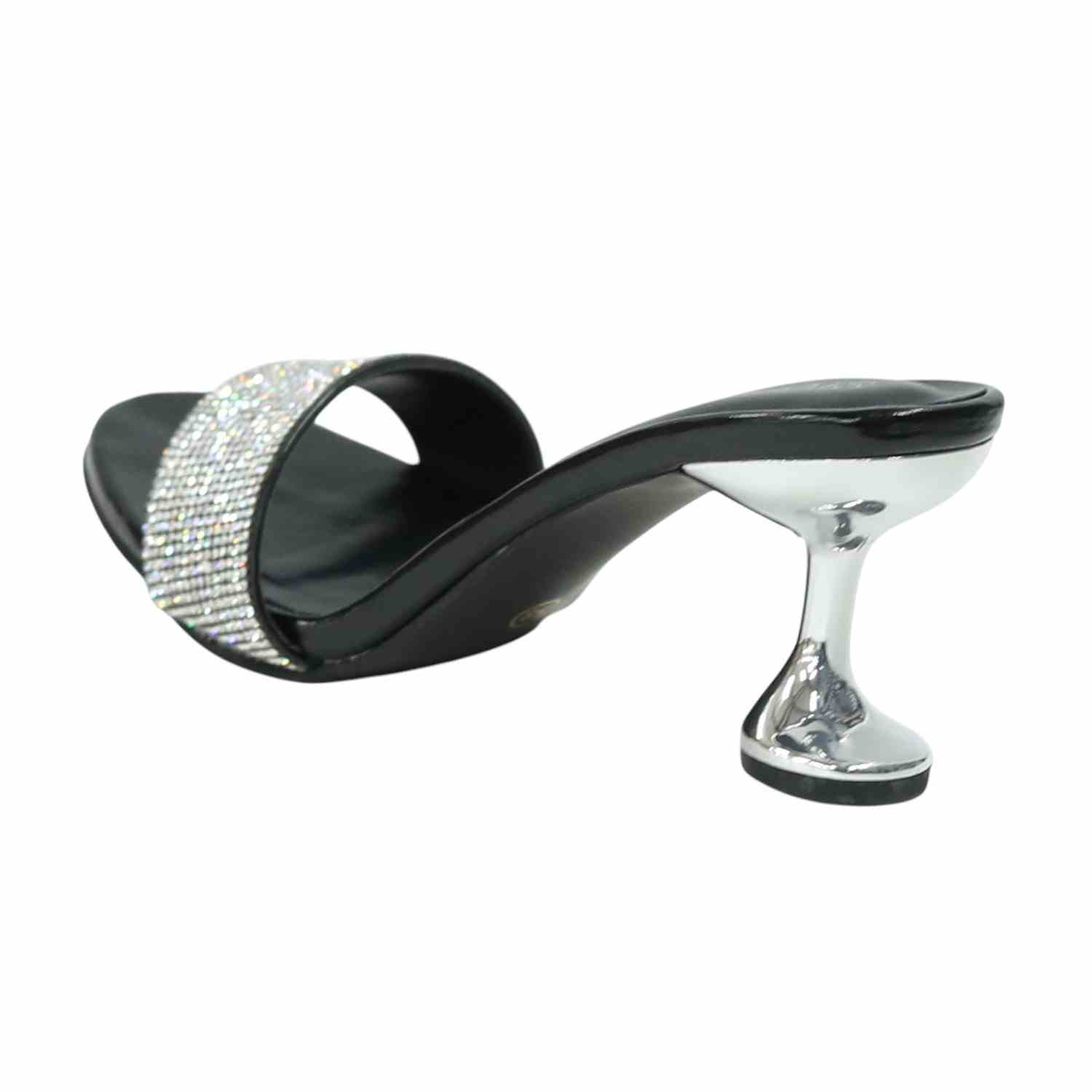 Women’s Black Crystal Slip-On Heels with  Sculpted Heel