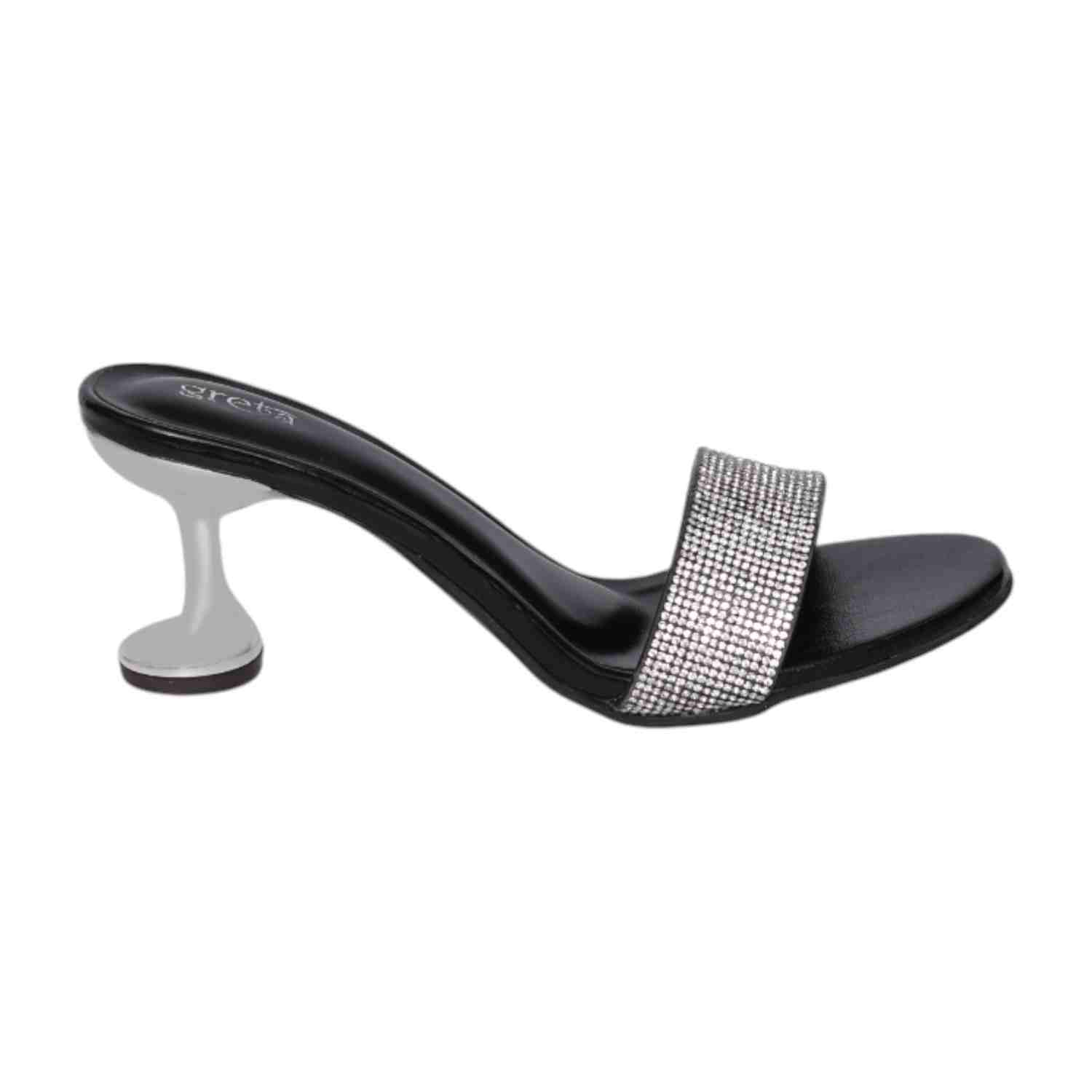 Women’s Black Crystal Slip-On Heels with  Sculpted Heel