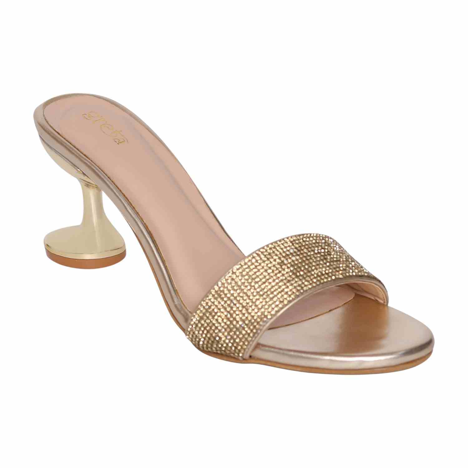 Women’s RoseGold Crystal Slip-On Heels with  Sculpted Heel