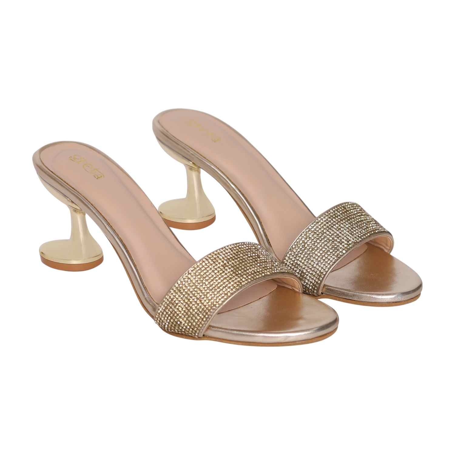 Women’s RoseGold Crystal Slip-On Heels with  Sculpted Heel