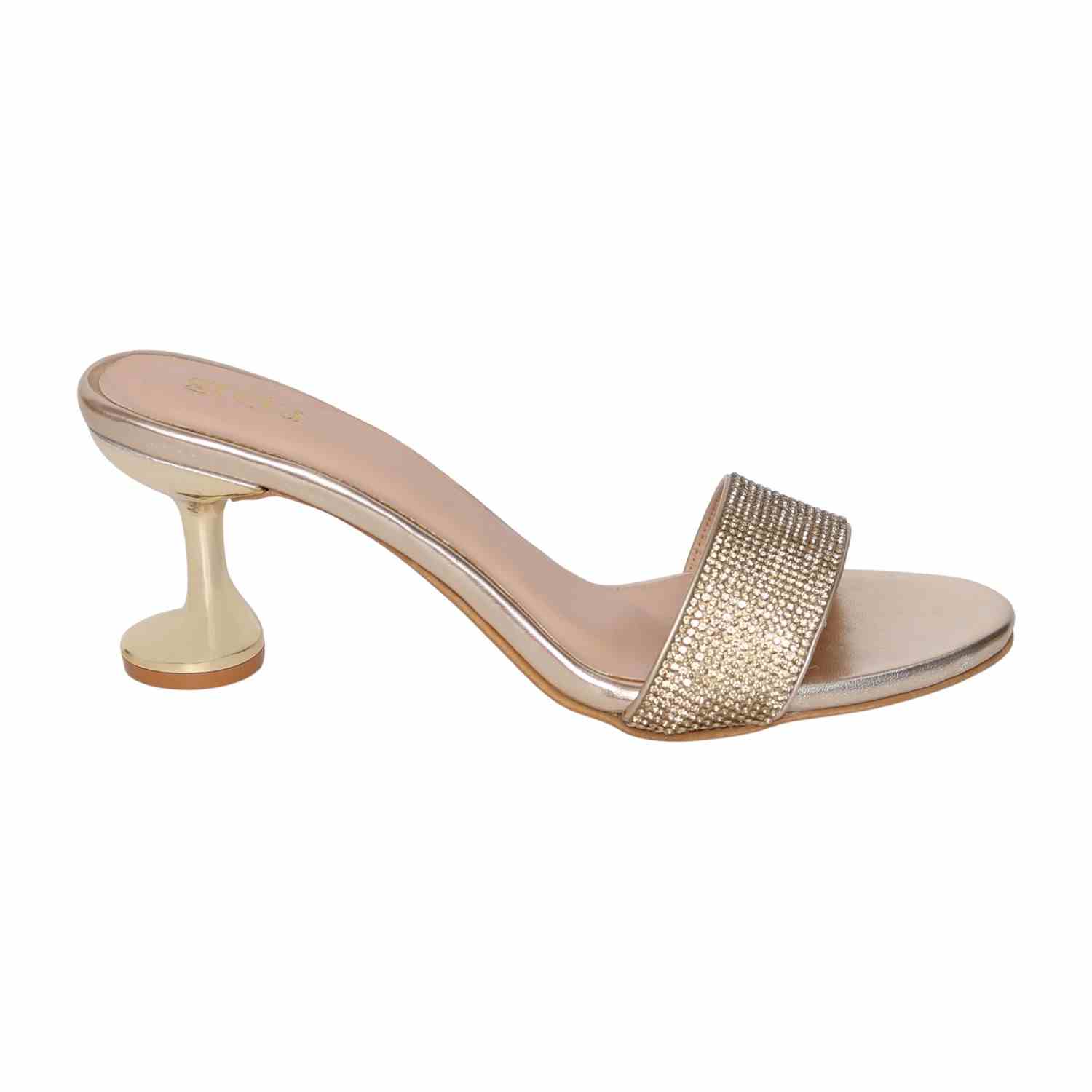 Women’s RoseGold Crystal Slip-On Heels with  Sculpted Heel