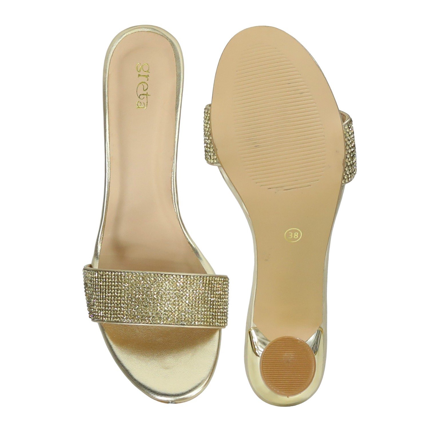 Women’s RoseGold Crystal Slip-On Heels with  Sculpted Heel