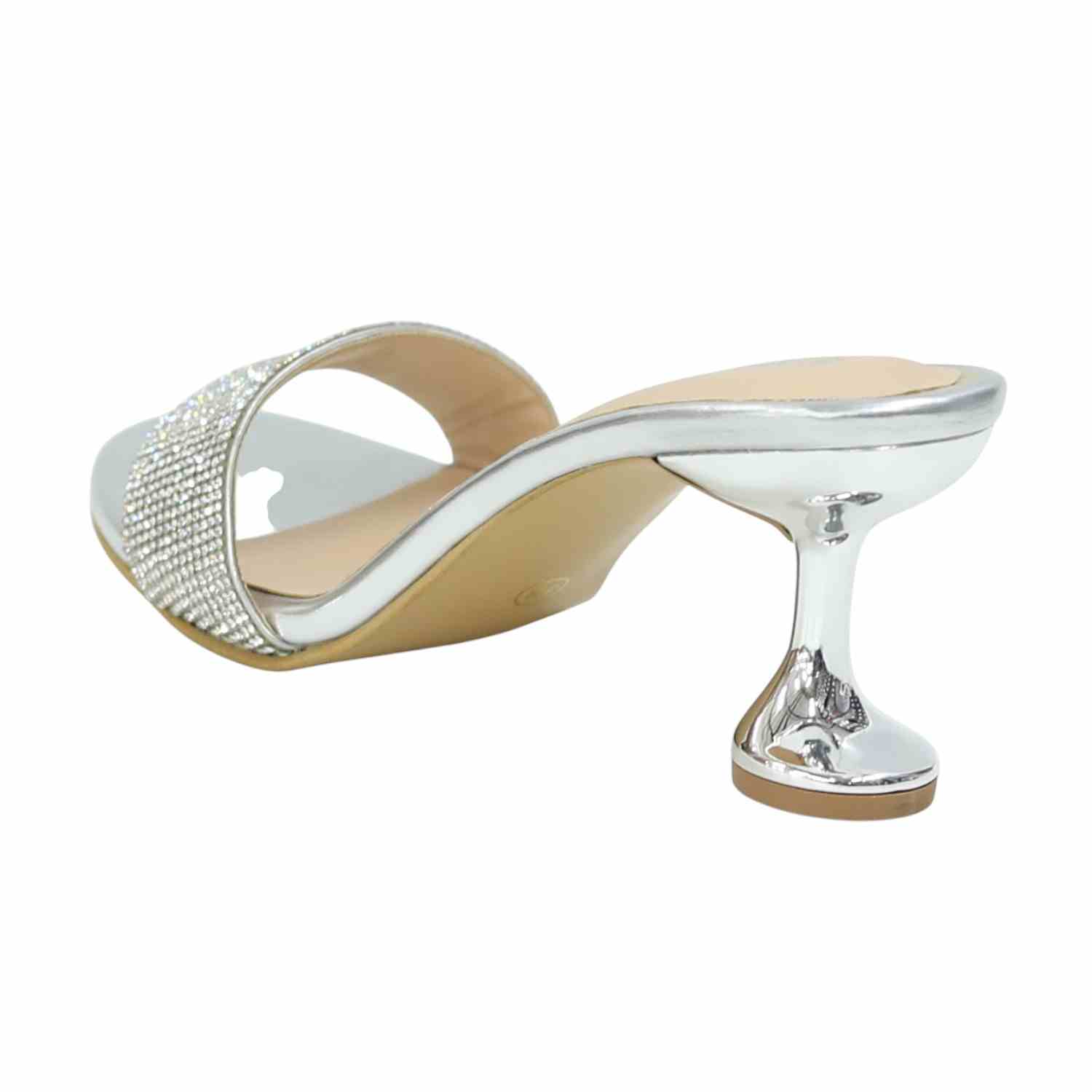 Women’s Silver Crystal Slip-On Heels with  Sculpted Heel