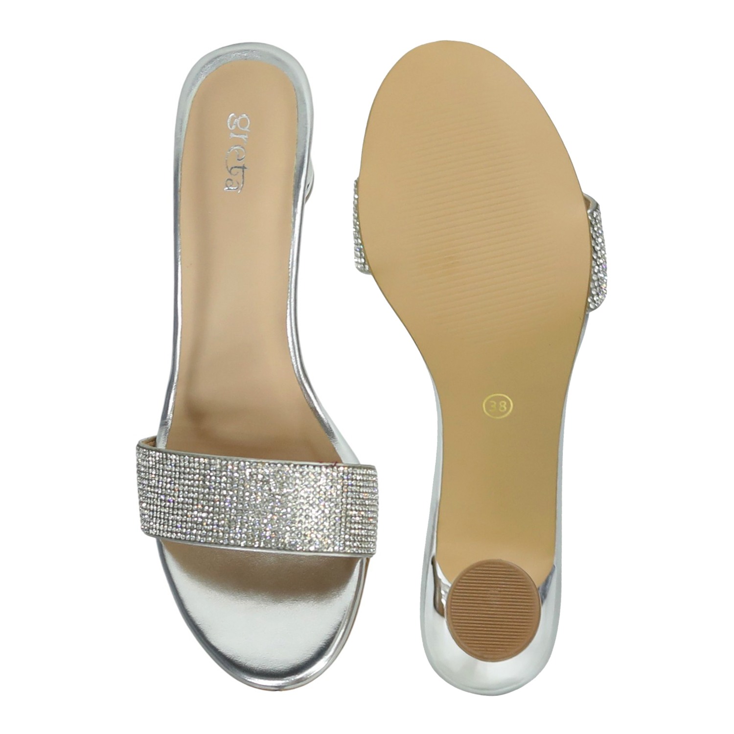 Women’s Silver Crystal Slip-On Heels with  Sculpted Heel