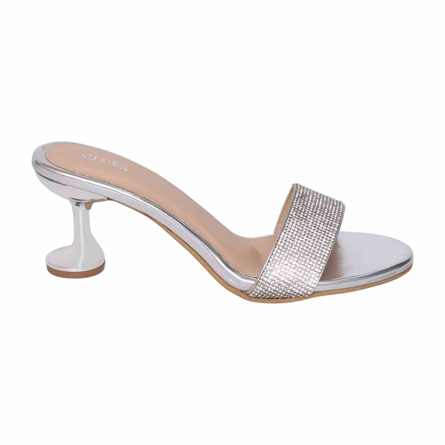 Women’s Silver Crystal Slip-On Heels with  Sculpted Heel
