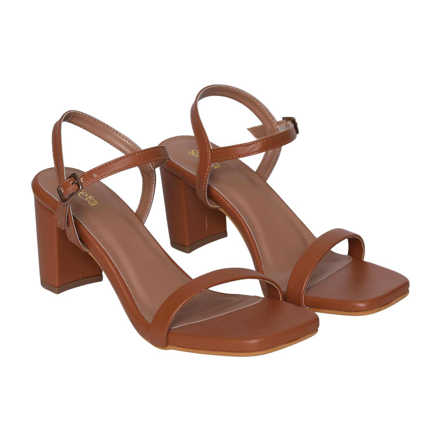 Elegant Tan Coloured Square-Toe Heels
