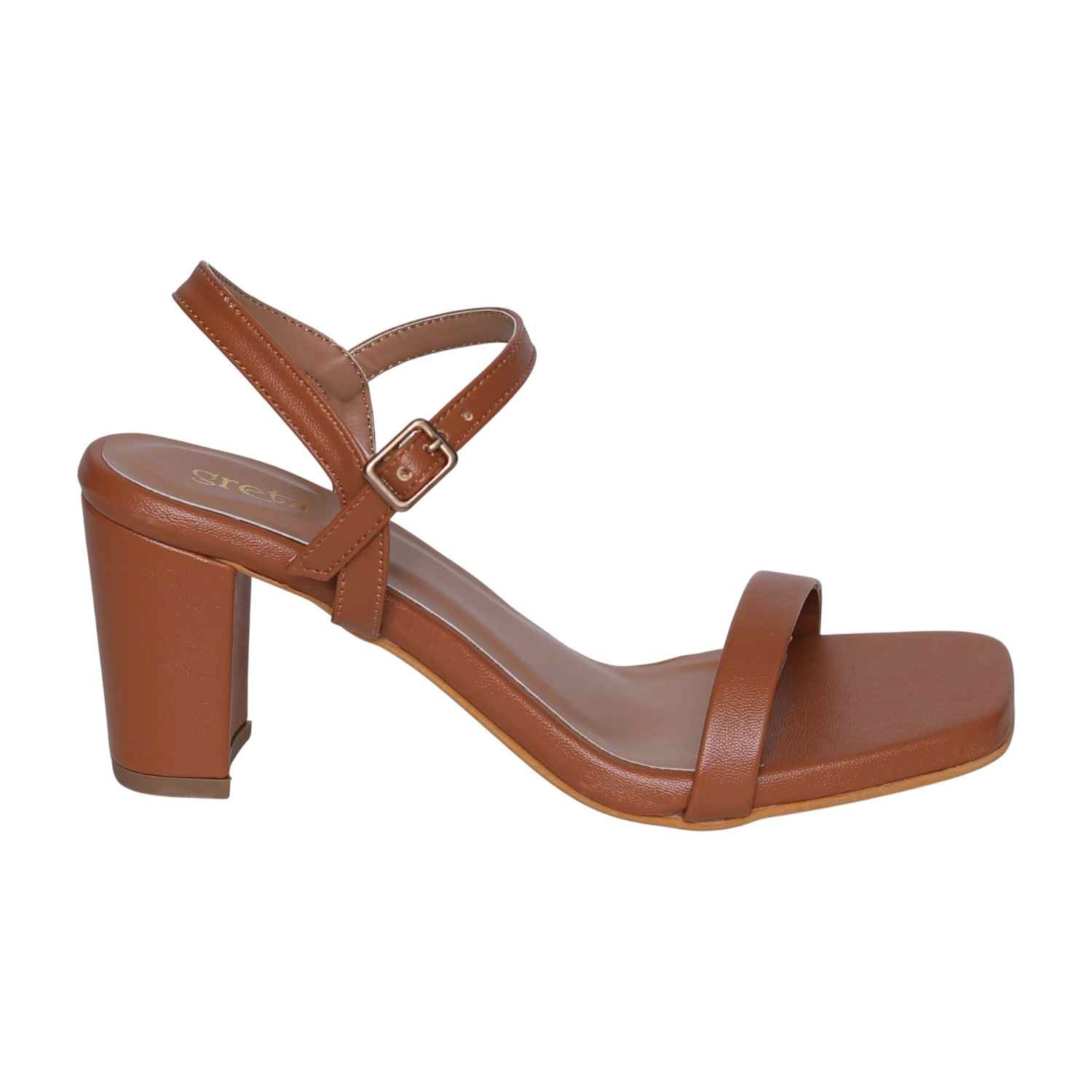 Elegant Tan Coloured Square-Toe Heels