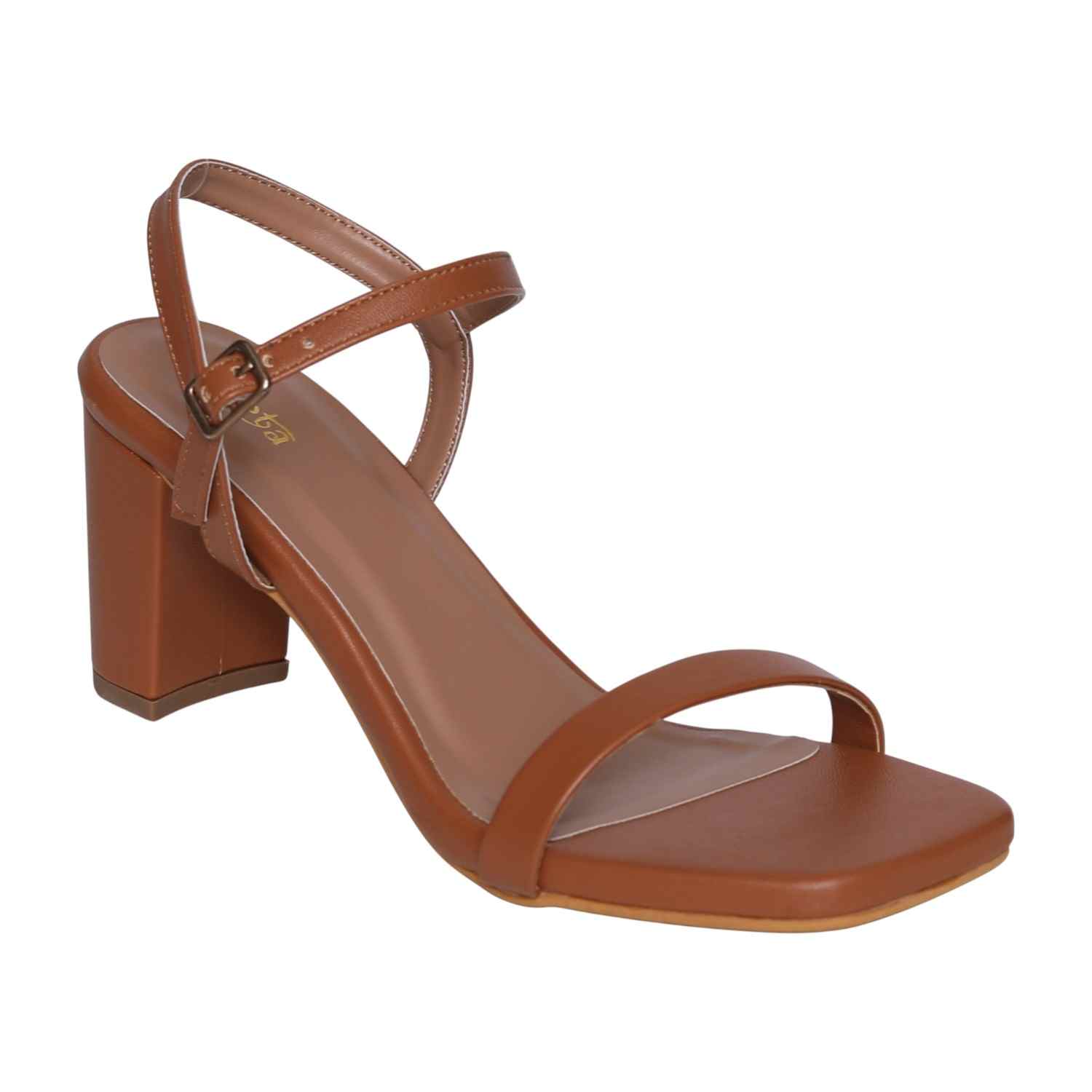 Elegant Tan Coloured Square-Toe Heels