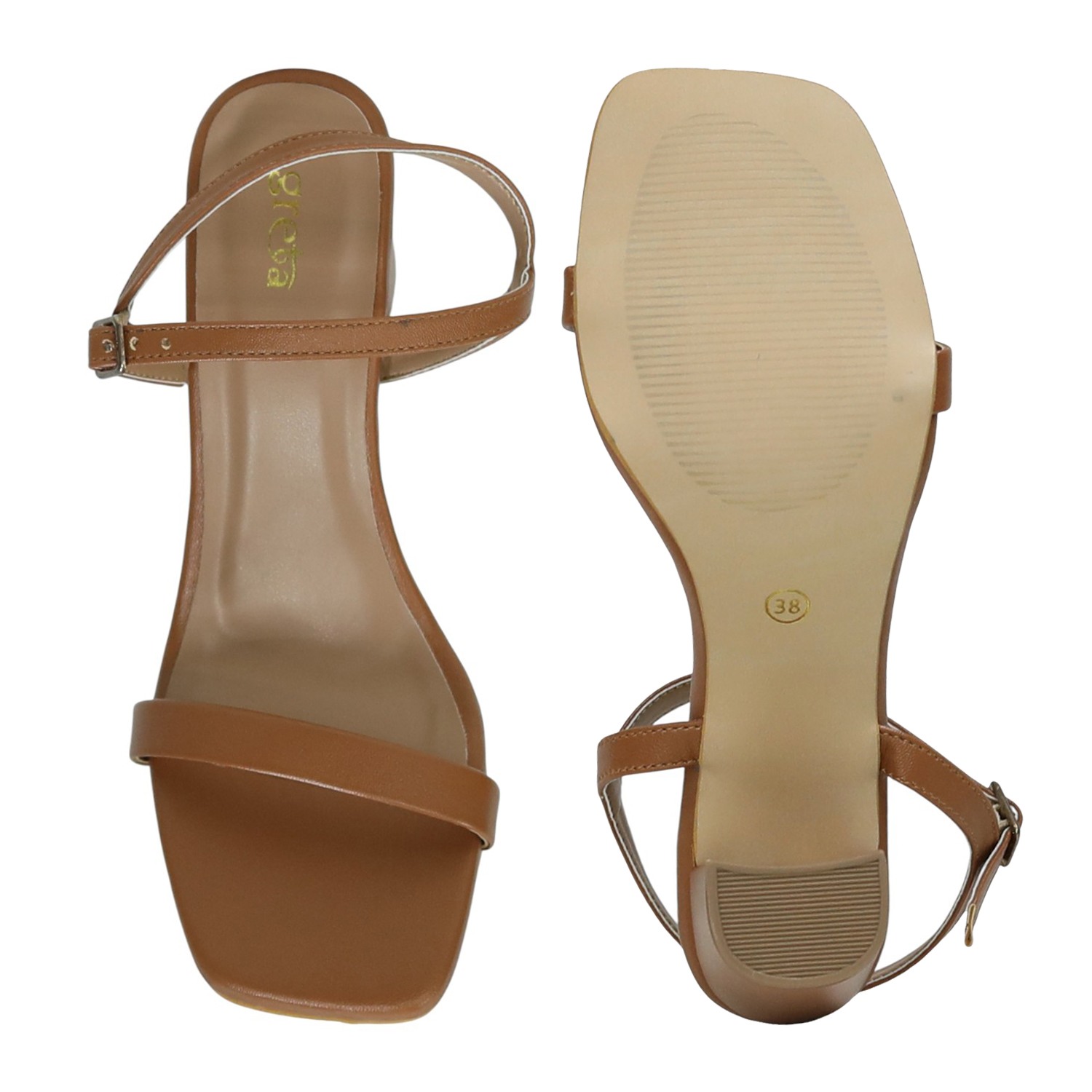 Elegant Tan Coloured Square-Toe Heels