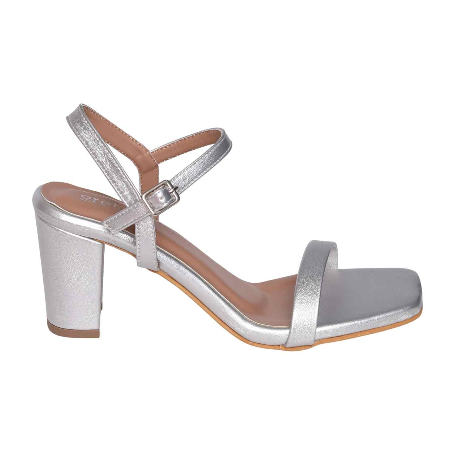 Elegant Silver Square-Toe Heels