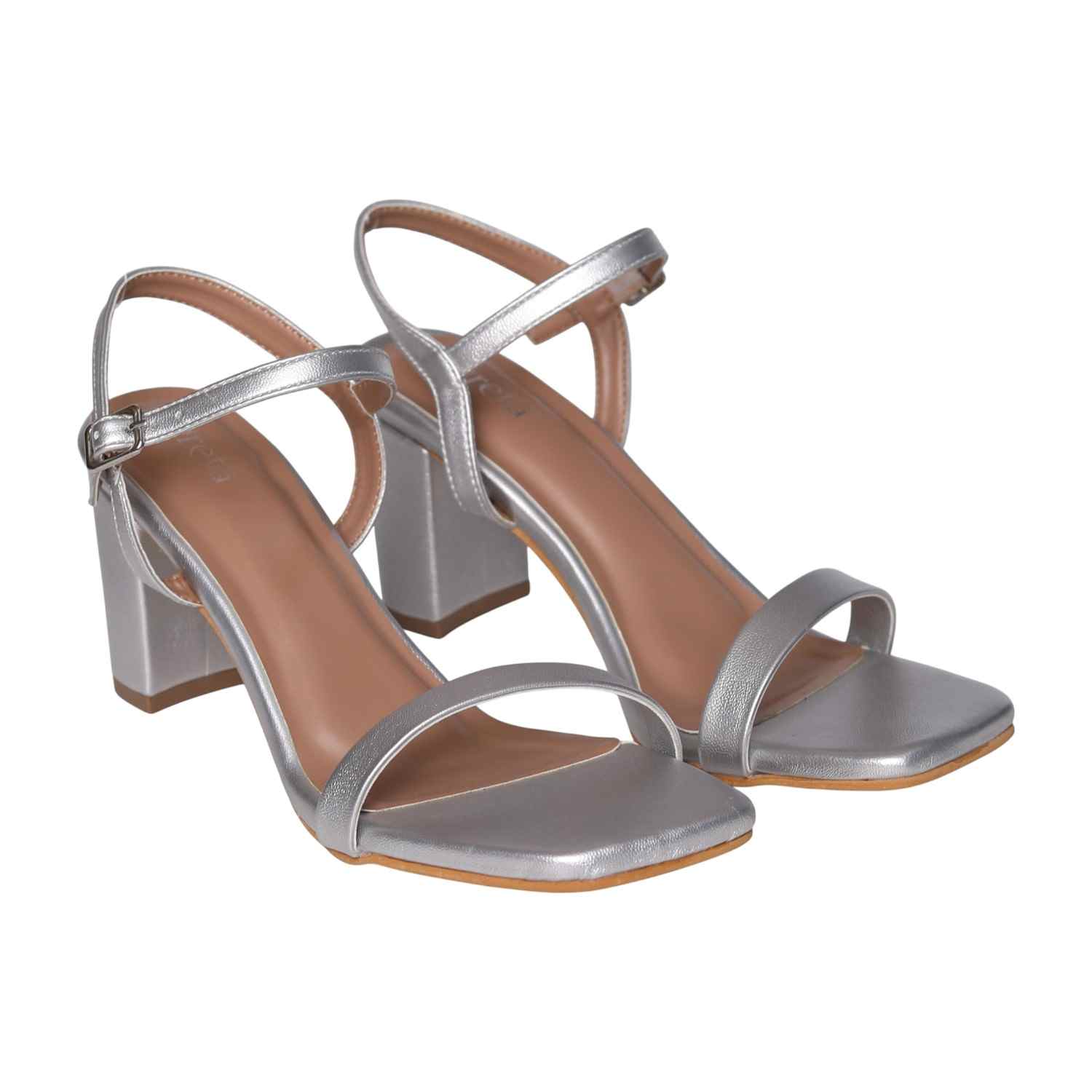 Elegant Silver Square-Toe Heels