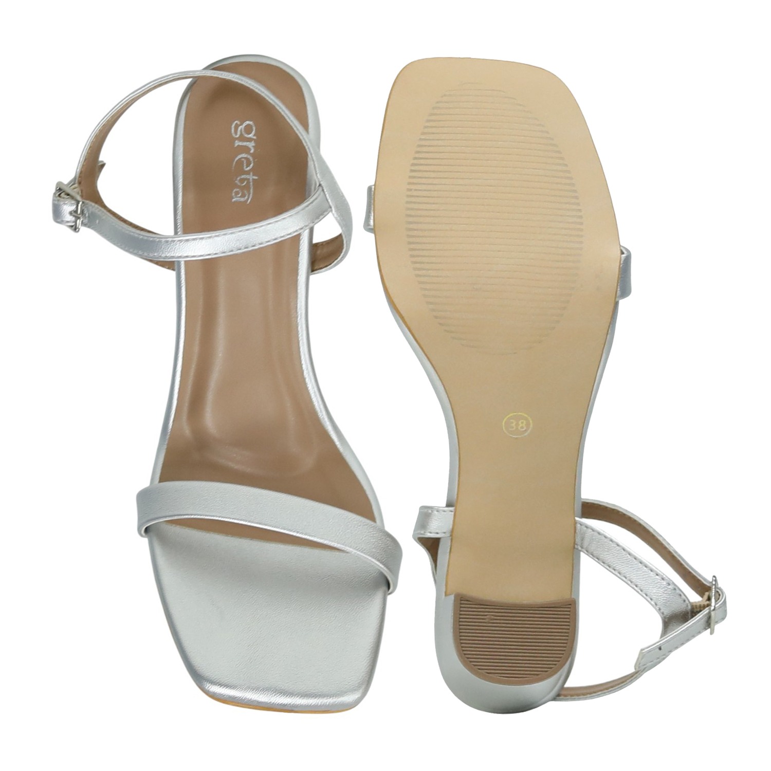 Elegant Silver Square-Toe Heels