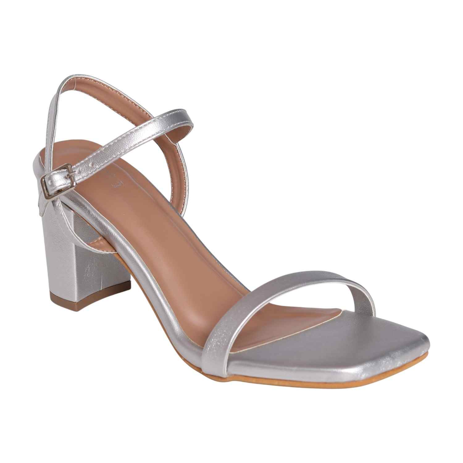 Elegant Silver Square-Toe Heels