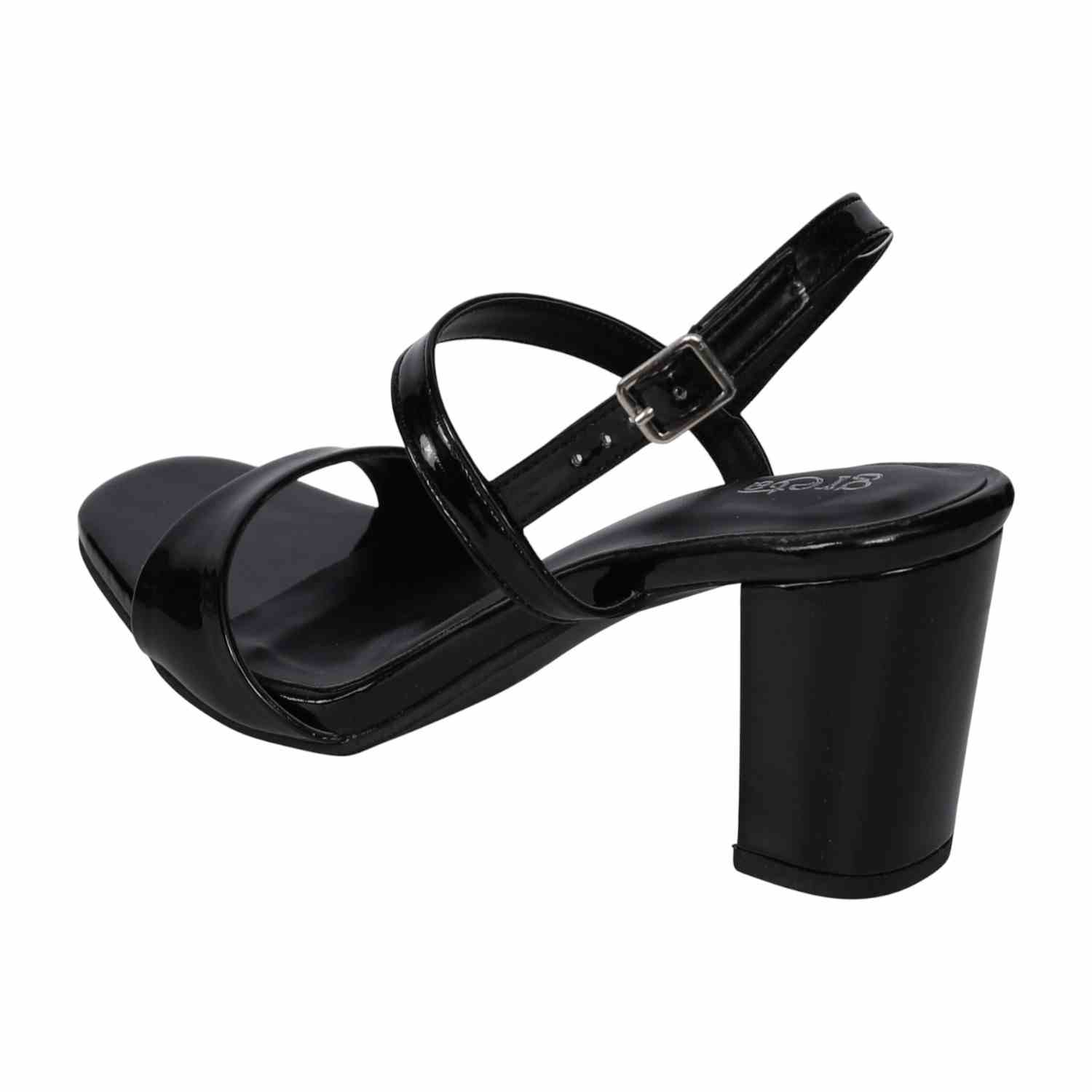 Women's Black Classy Ankle Strap Block Sandals