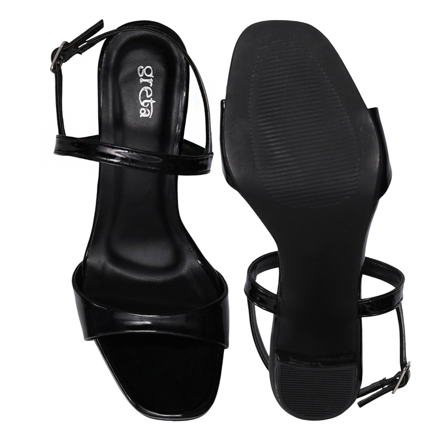Women's Black Classy Ankle Strap Block Sandals