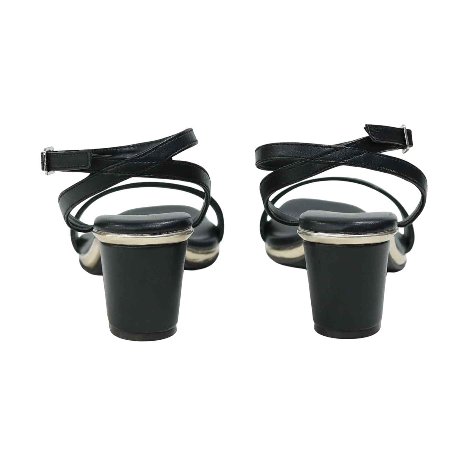 Black Block Heel Sandals with Single Strap & Ankle Buckle