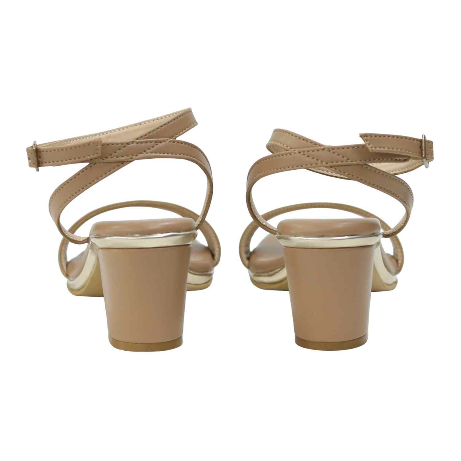 Mude Coloured Block Heel Sandals with Single Strap & Ankle Buckle