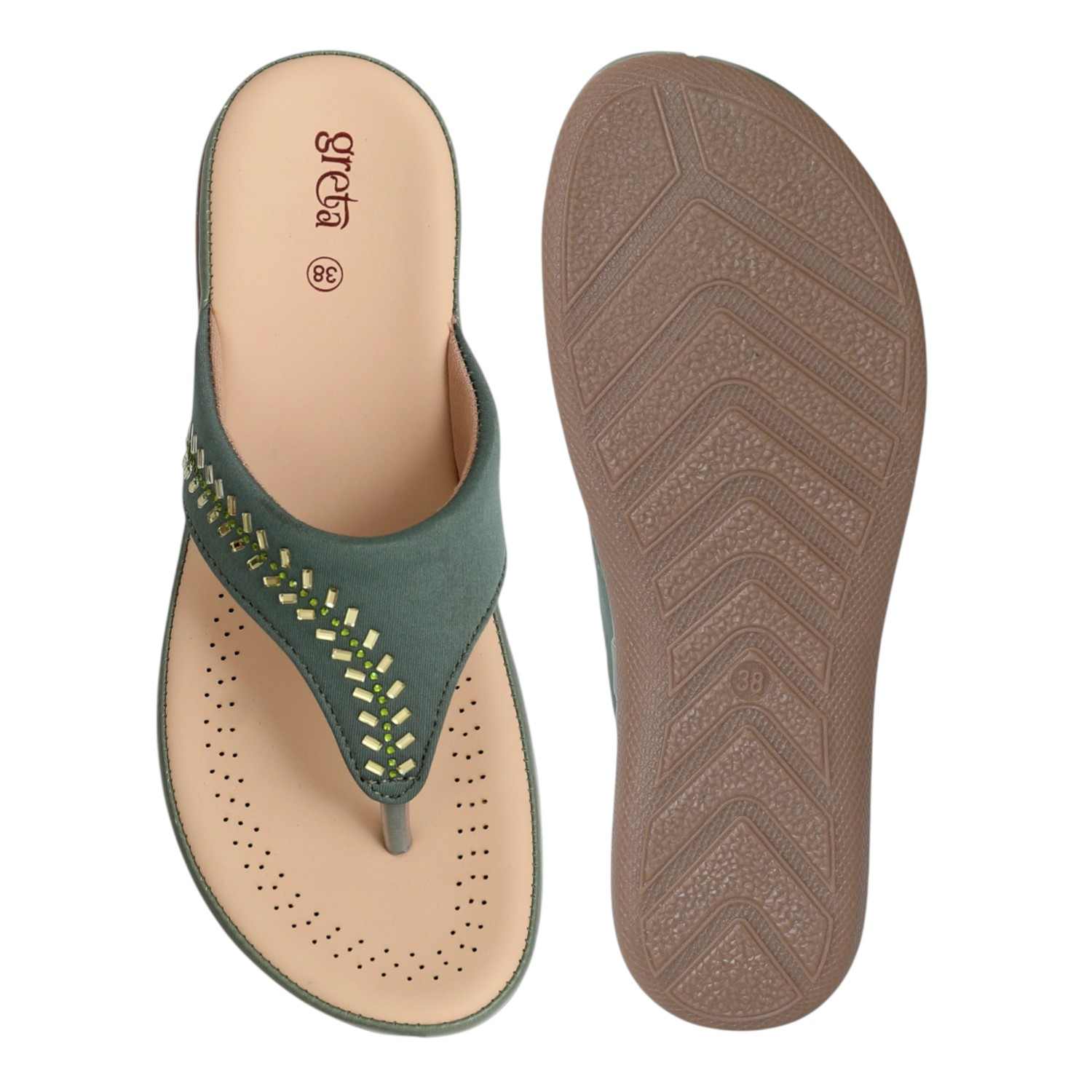 Women Dusty Green Gleam Comfort Sandals