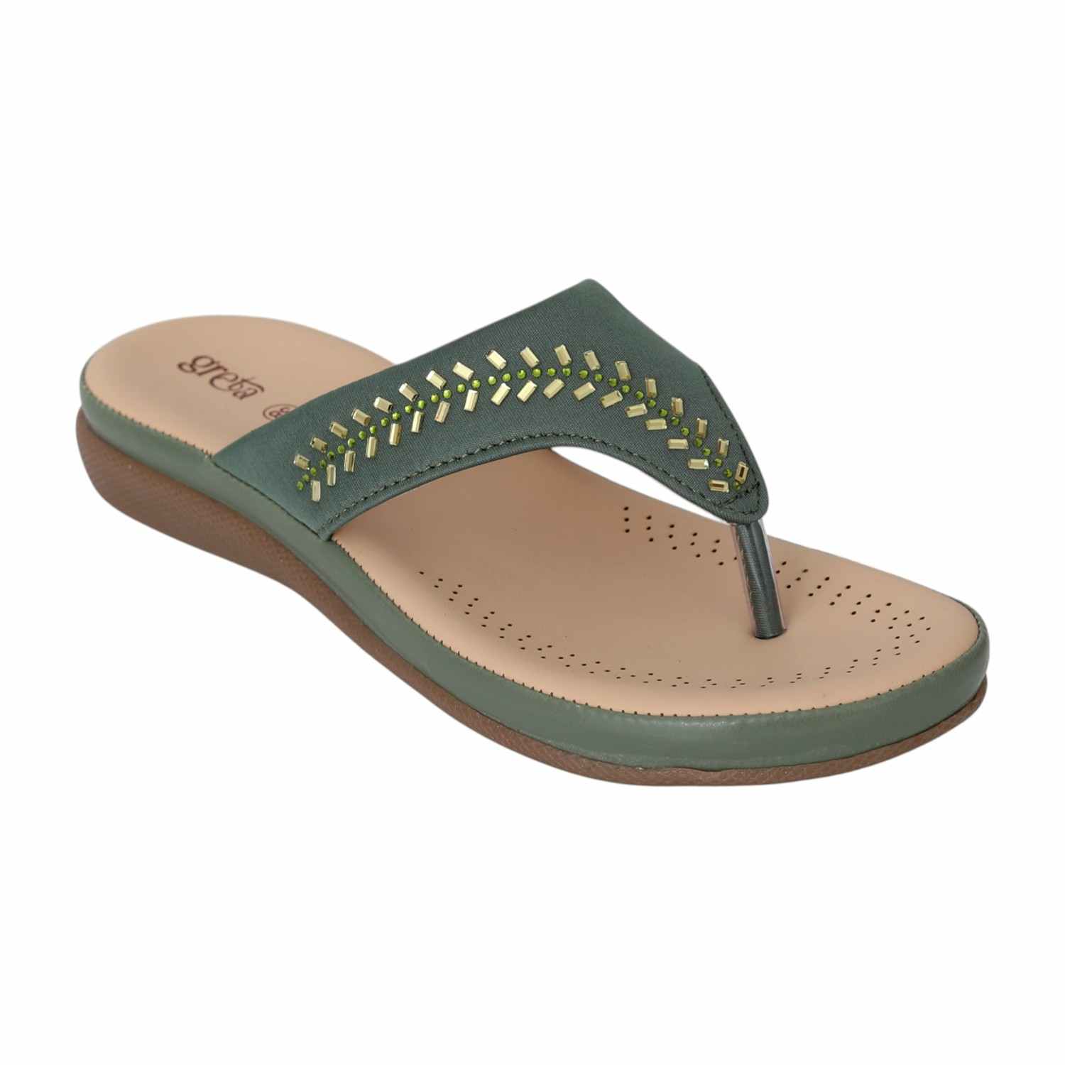 Women Dusty Green Gleam Comfort Sandals
