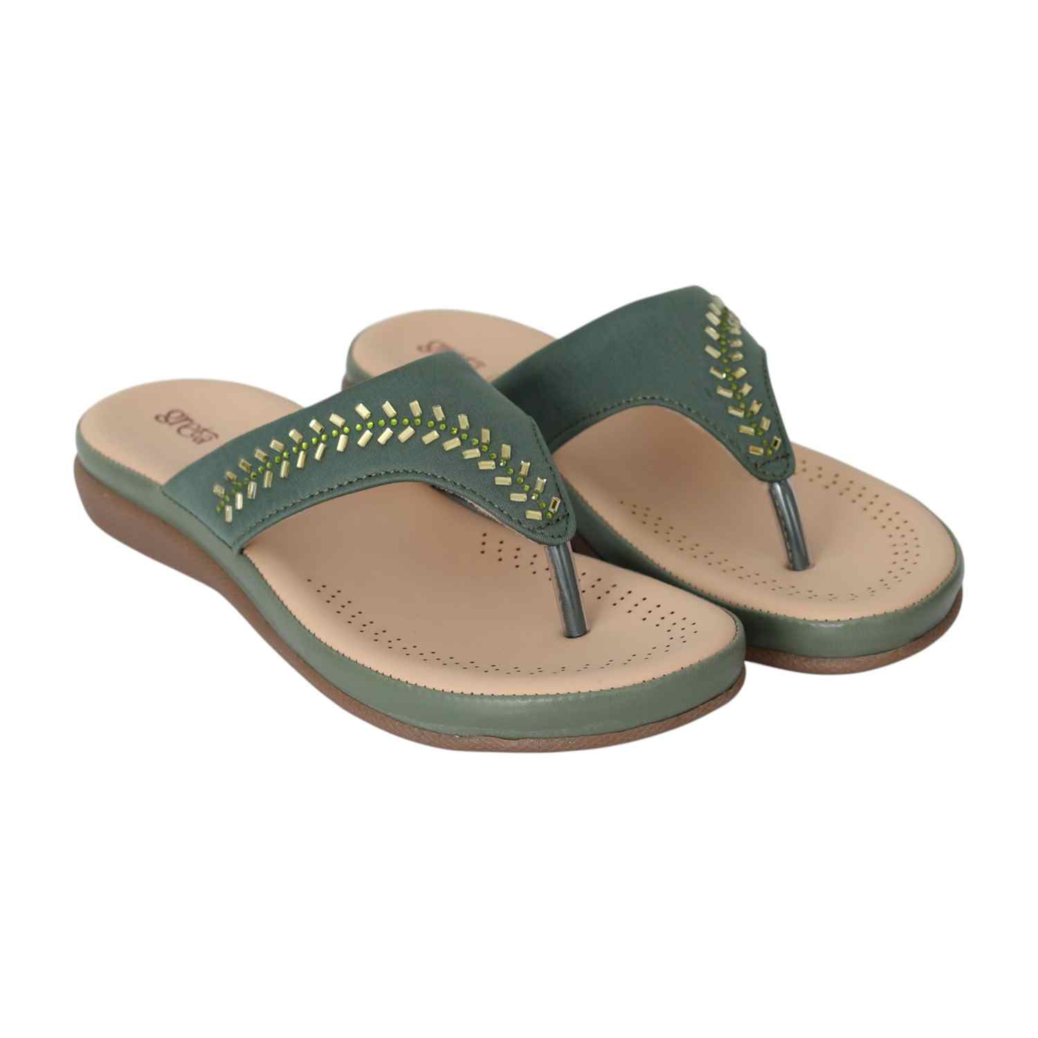 Women Dusty Green Gleam Comfort Sandals