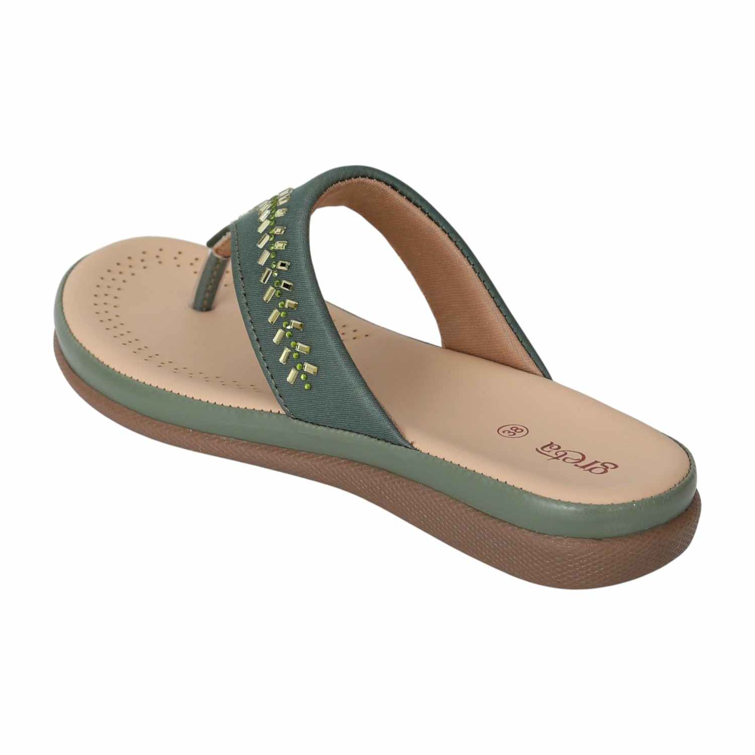 Women Dusty Green Gleam Comfort Sandals