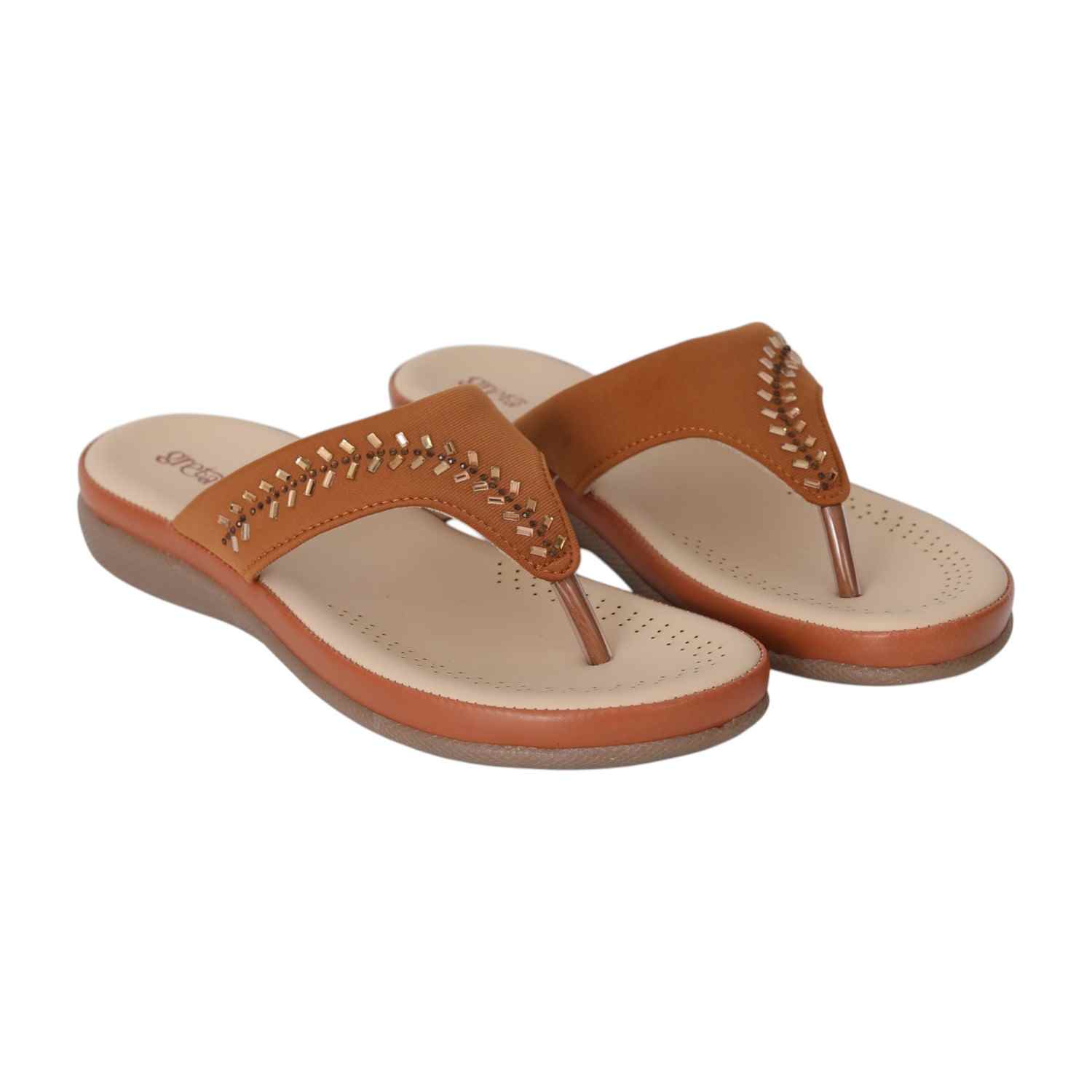 Women Tan Gleam Comfort Sandals