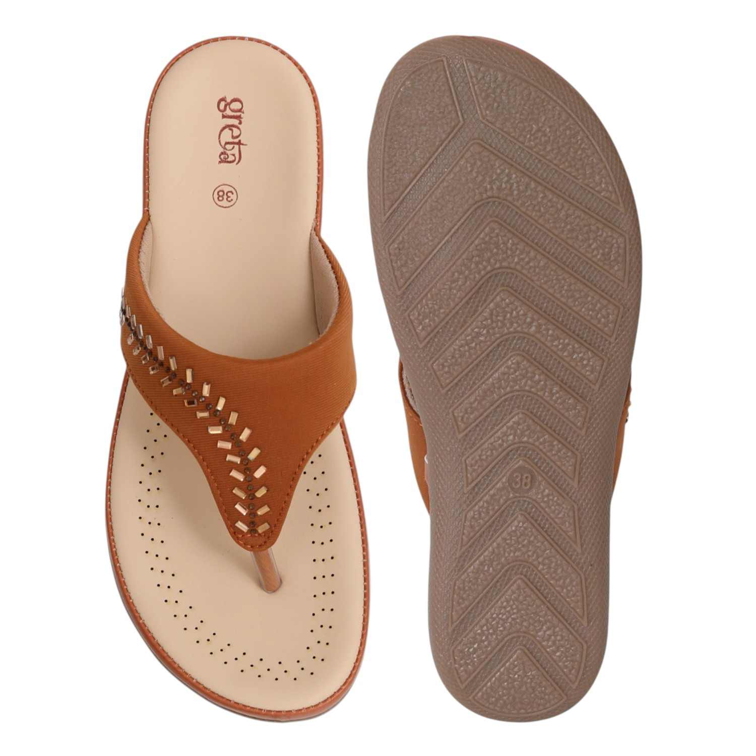 Women Tan Gleam Comfort Sandals