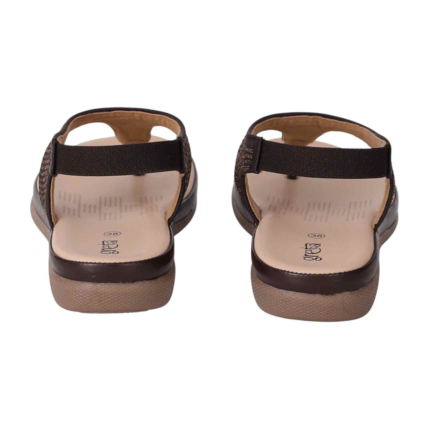 Women Brown T-Strap Sandals with Studded Detailing