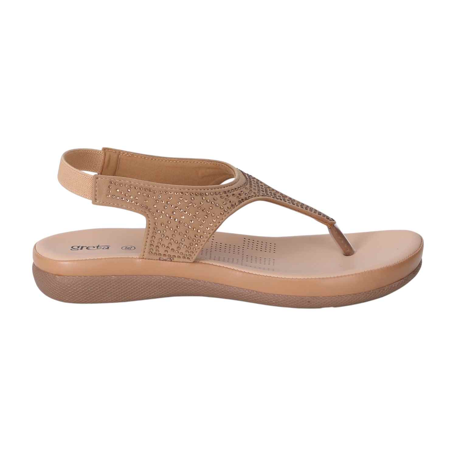 Women Brown T-Strap Sandals with Studded Detailing