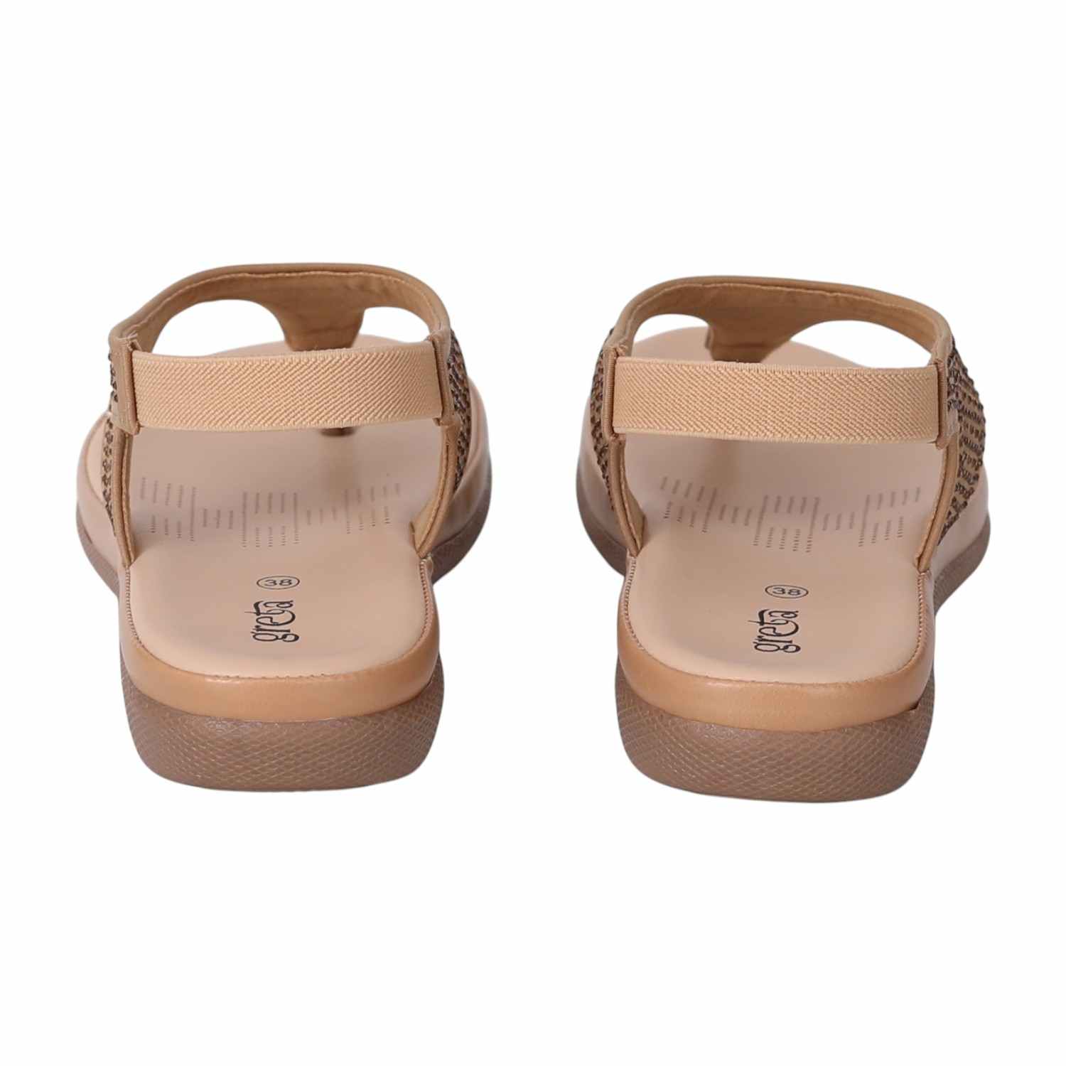 Women Brown T-Strap Sandals with Studded Detailing