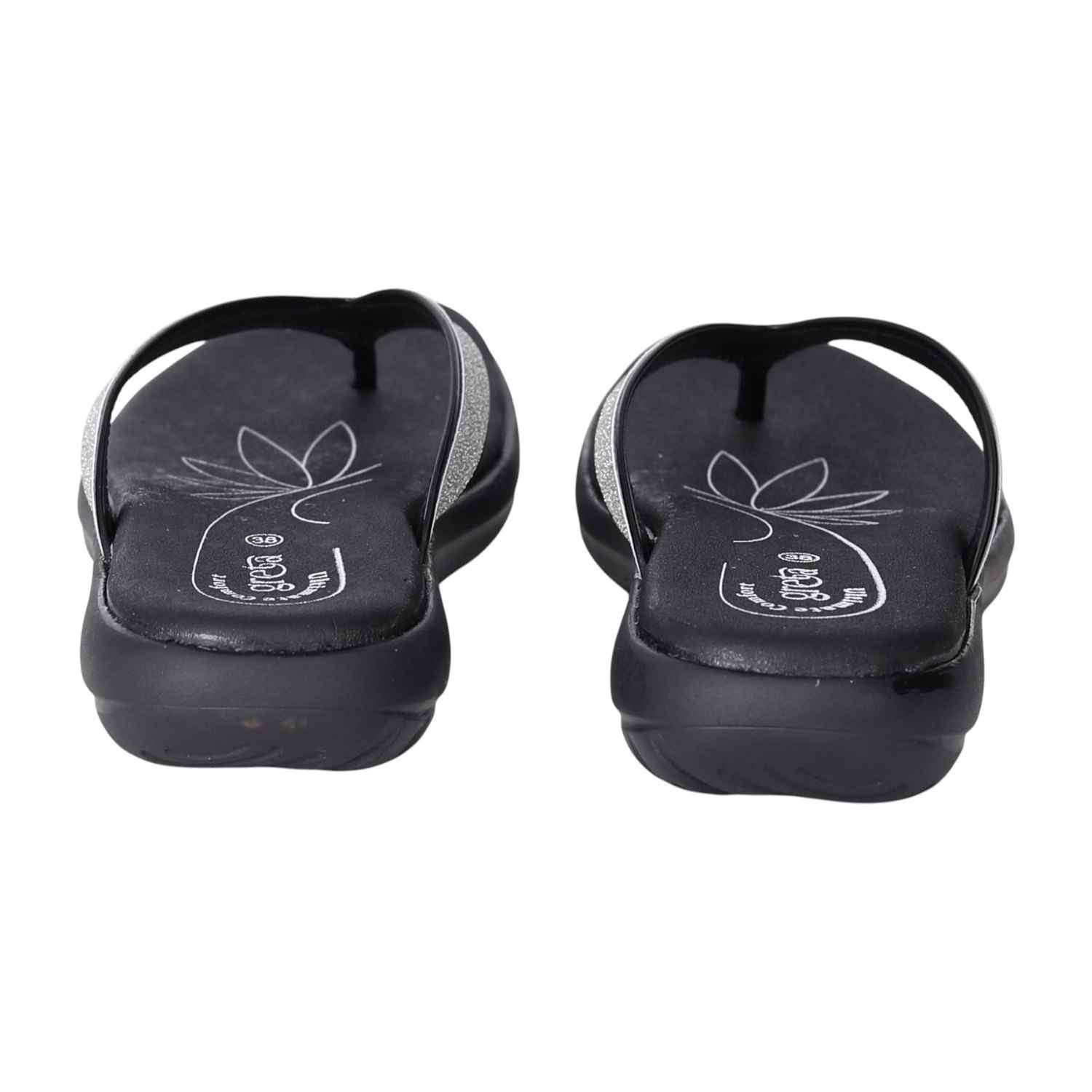 Women Glitter Strap Comfort Sandals with Floral Footbed-Black