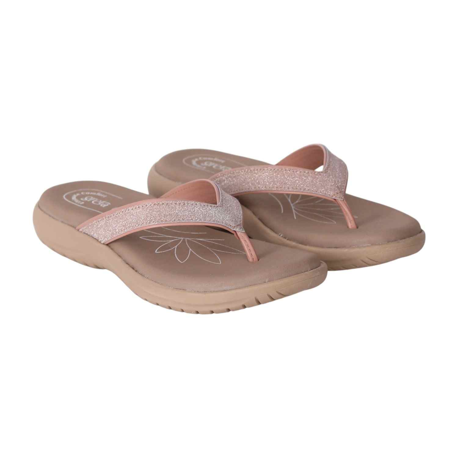 Women Glitter Strap Comfort Sandals with Floral Footbed-Sultan