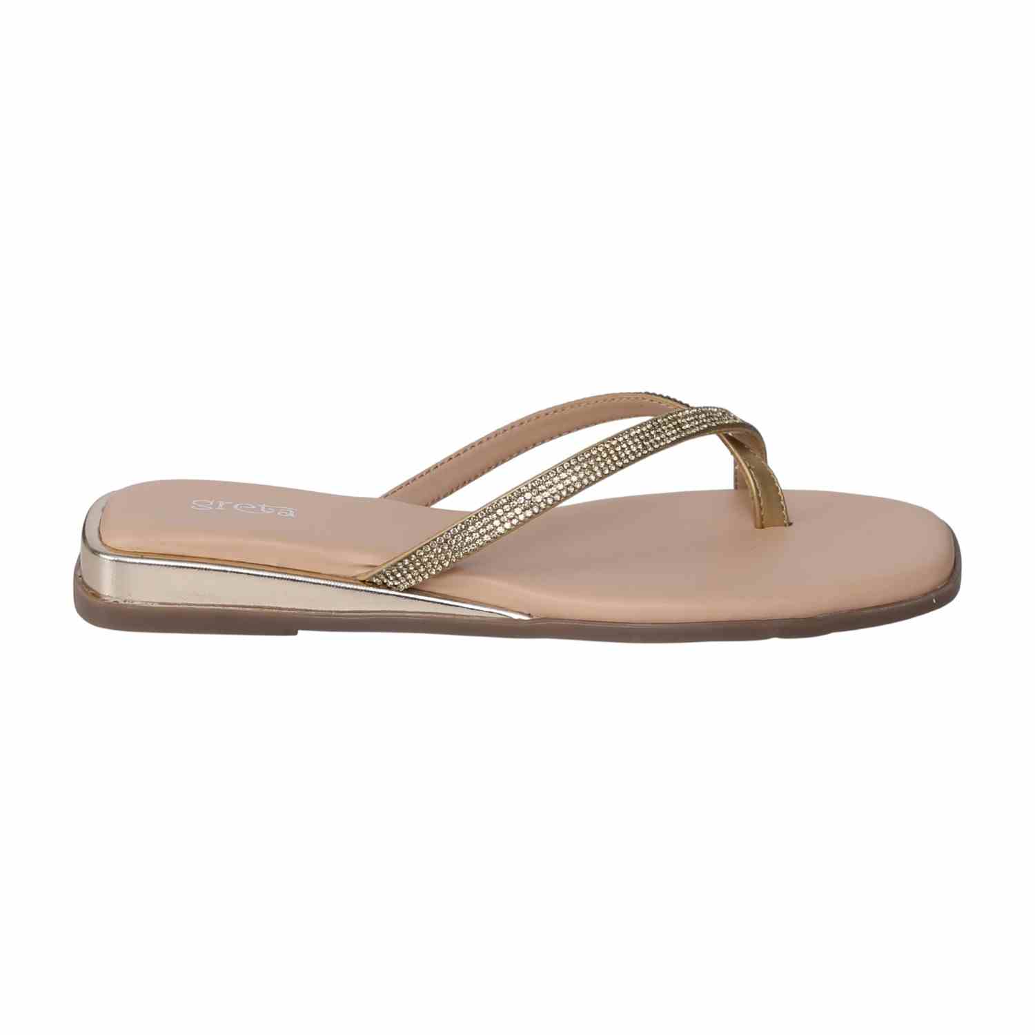 Women's Gold Rhinestone Crisscross Flip-Flops
