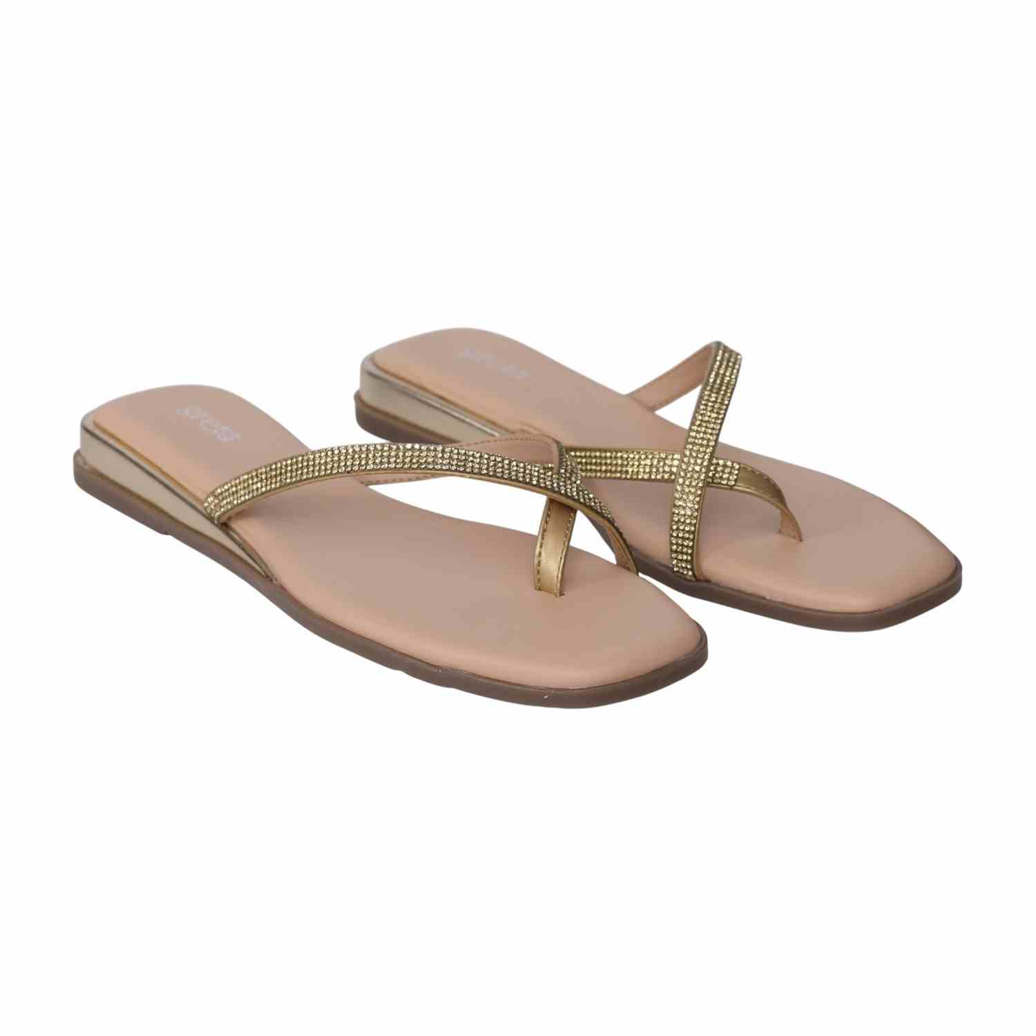 Women's Gold Rhinestone Crisscross Flip-Flops