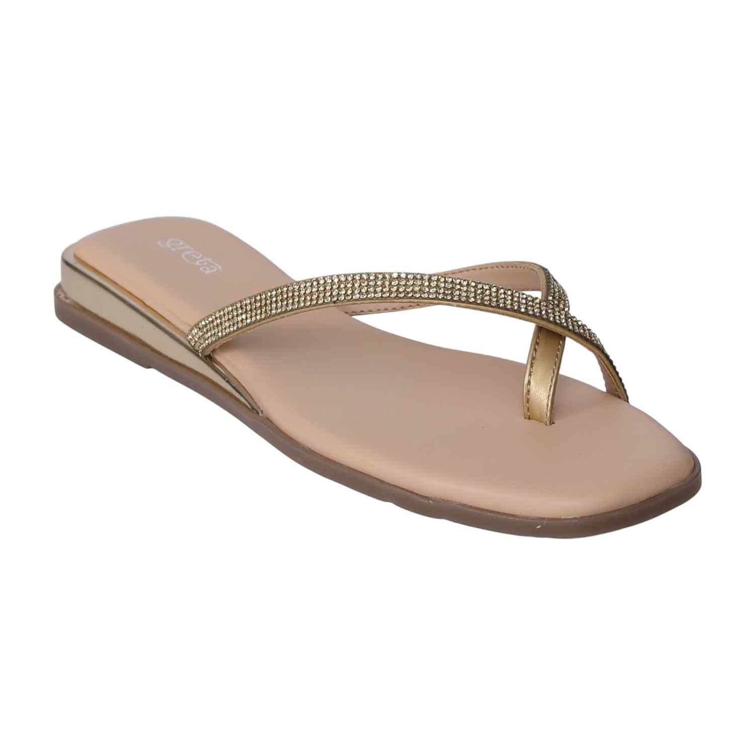 Women's Gold Rhinestone Crisscross Flip-Flops