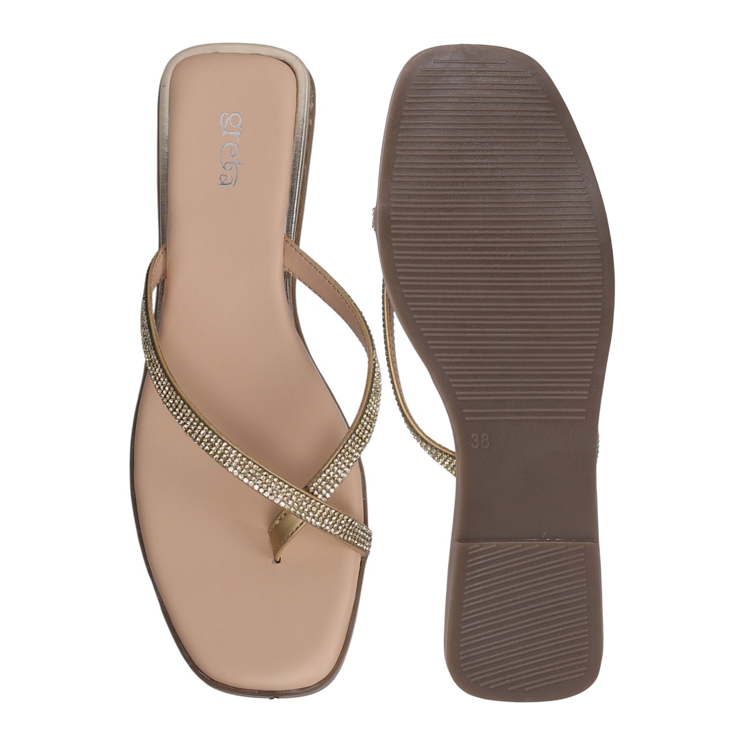 Women's Gold Rhinestone Crisscross Flip-Flops