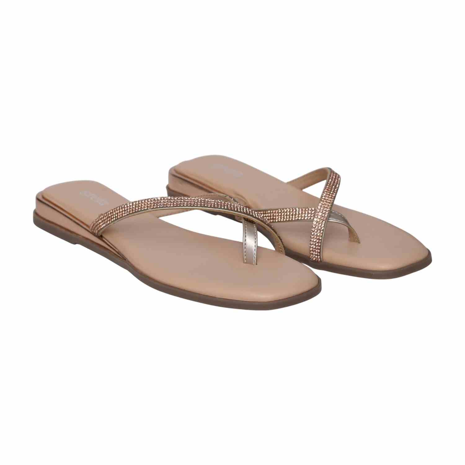 Women's RoseGold Rhinestone Crisscross Flip-Flops