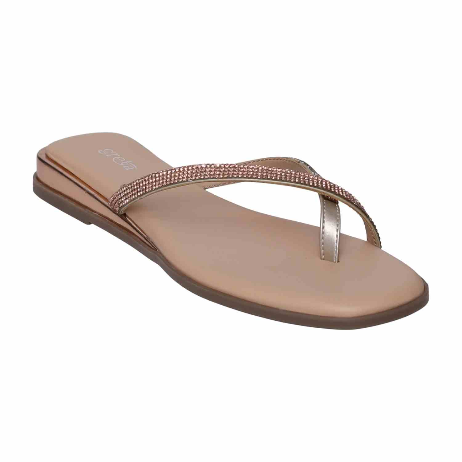 Women's RoseGold Rhinestone Crisscross Flip-Flops
