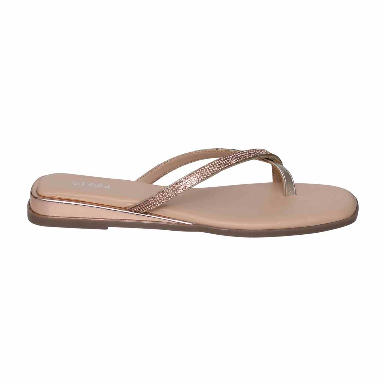 Women's RoseGold Rhinestone Crisscross Flip-Flops