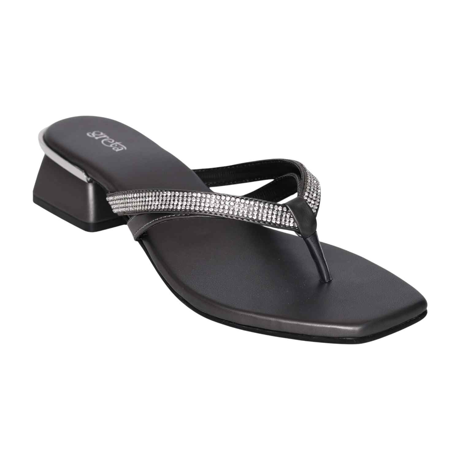 Women’s Elegant Grey Metallic V-Strap Sandals
