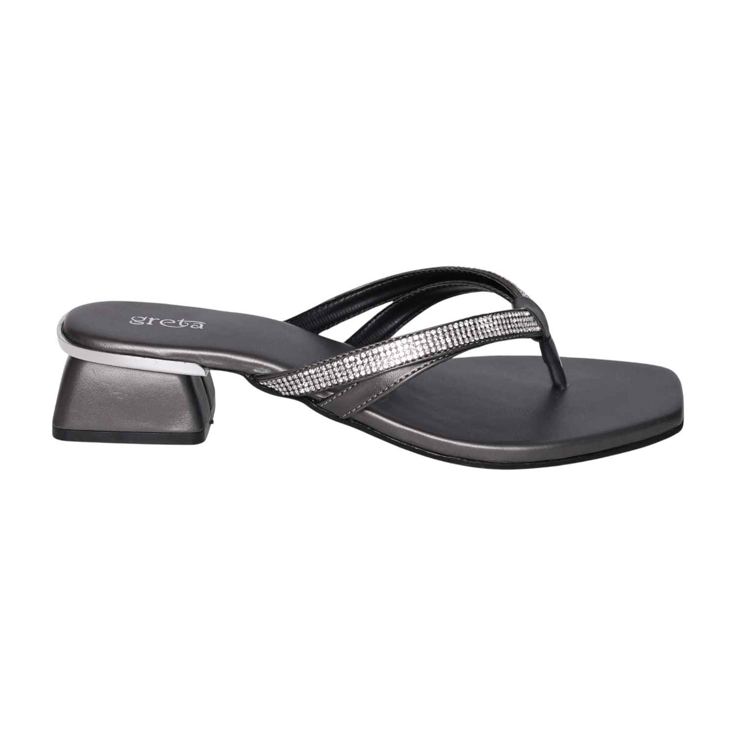 Women’s Elegant Grey Metallic V-Strap Sandals