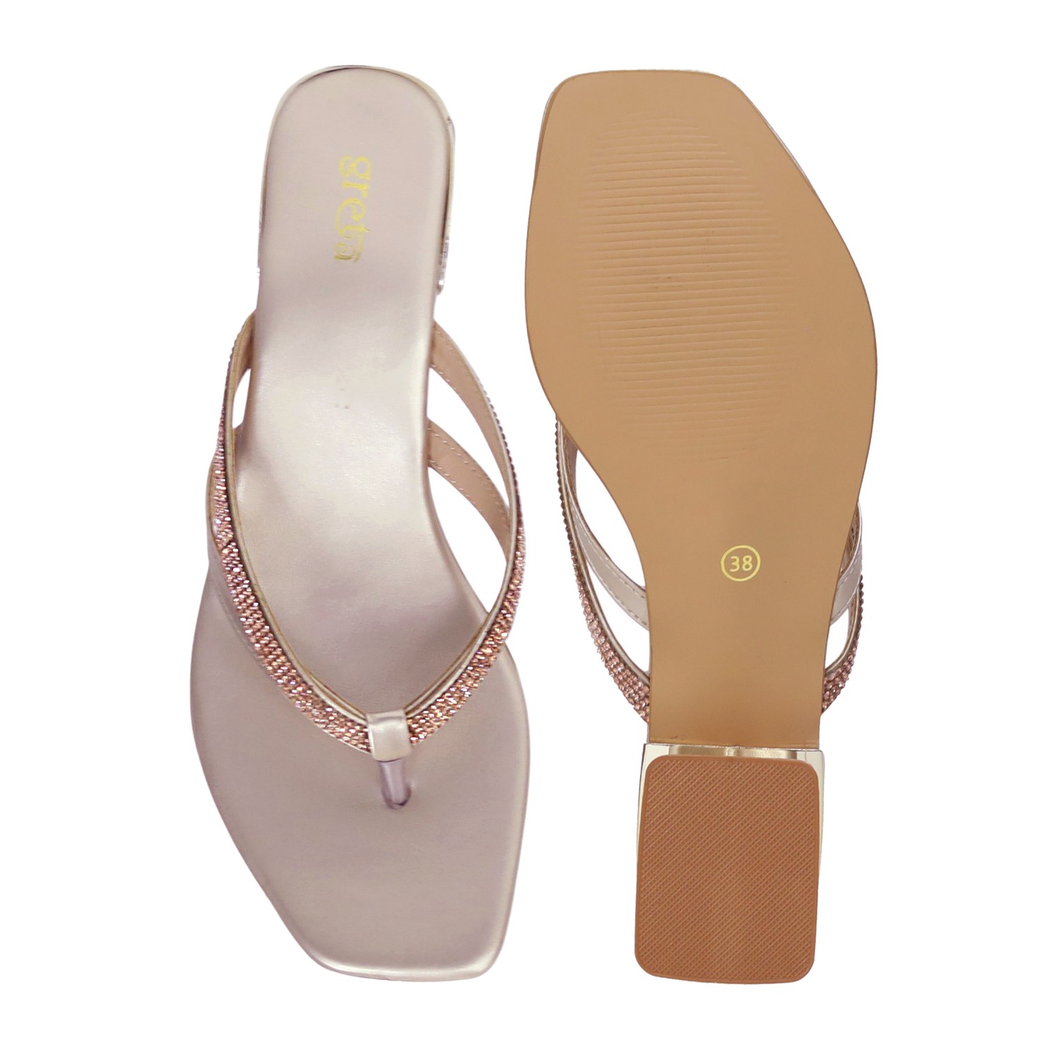 Women’s Elegant Rose Gold Metallic V-Strap Sandals