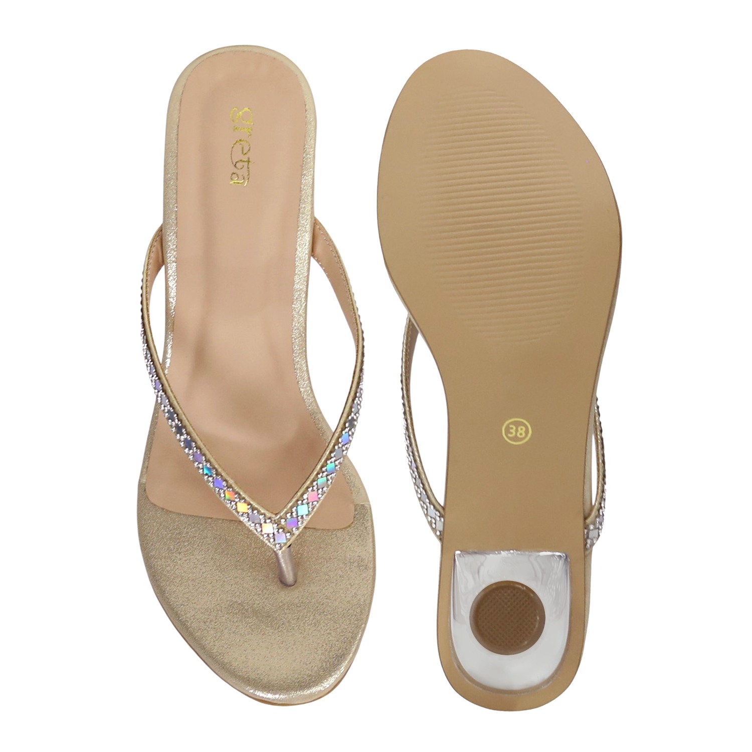 Women’s Gold Crystal-Embellished Pebble Heels