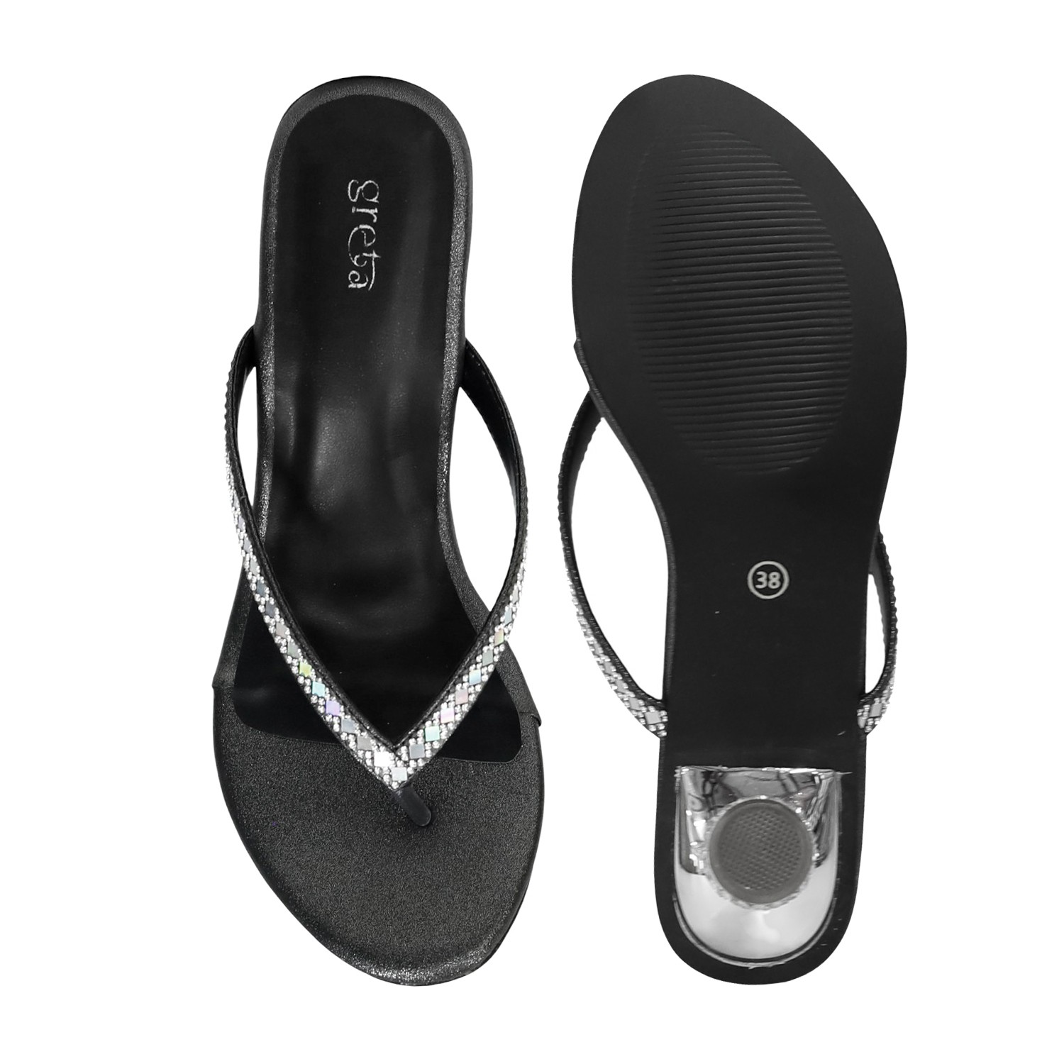 Women’s Gunmetal Crystal-Embellished Pebble Heels