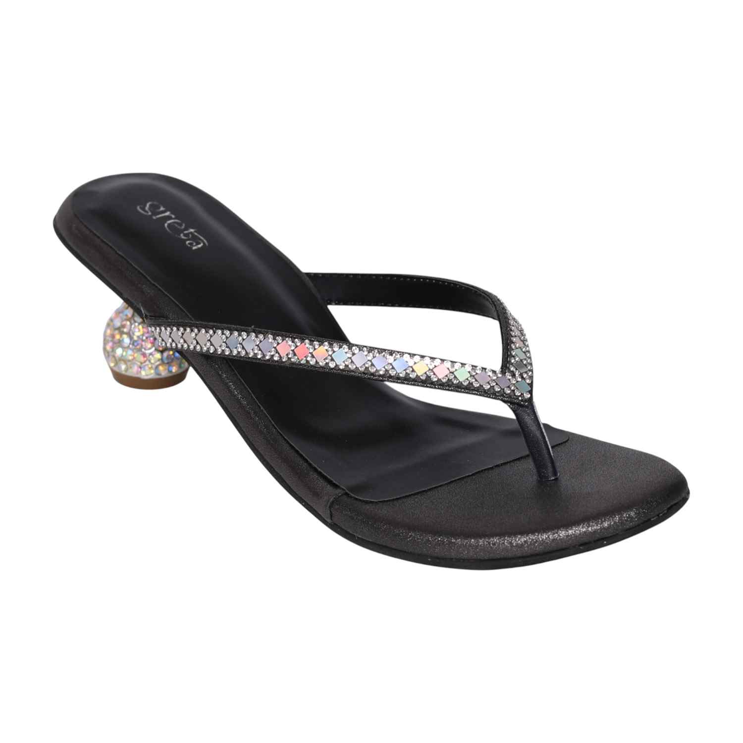 Women’s Gunmetal Crystal-Embellished Pebble Heels