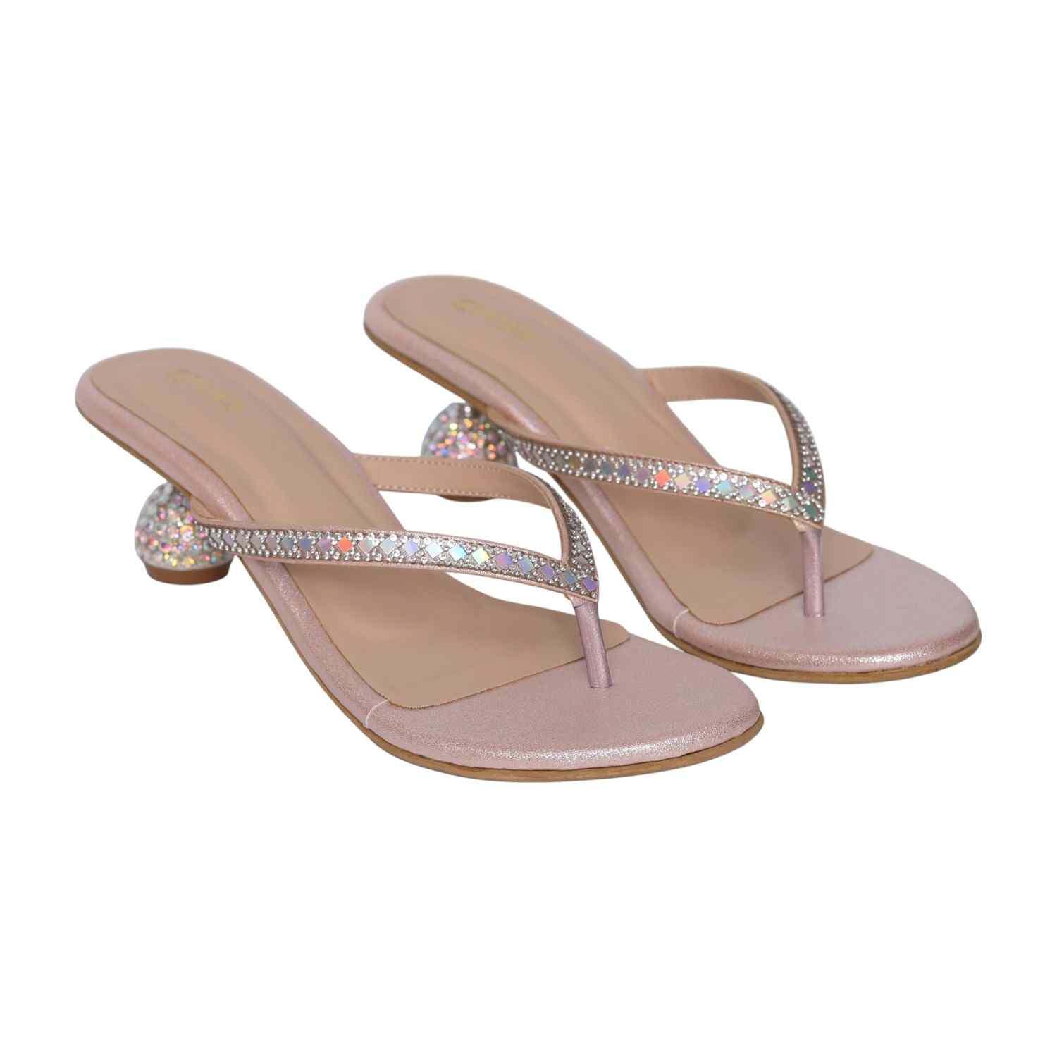 Women’s Rose Gold Crystal-Embellished Pebble Heels