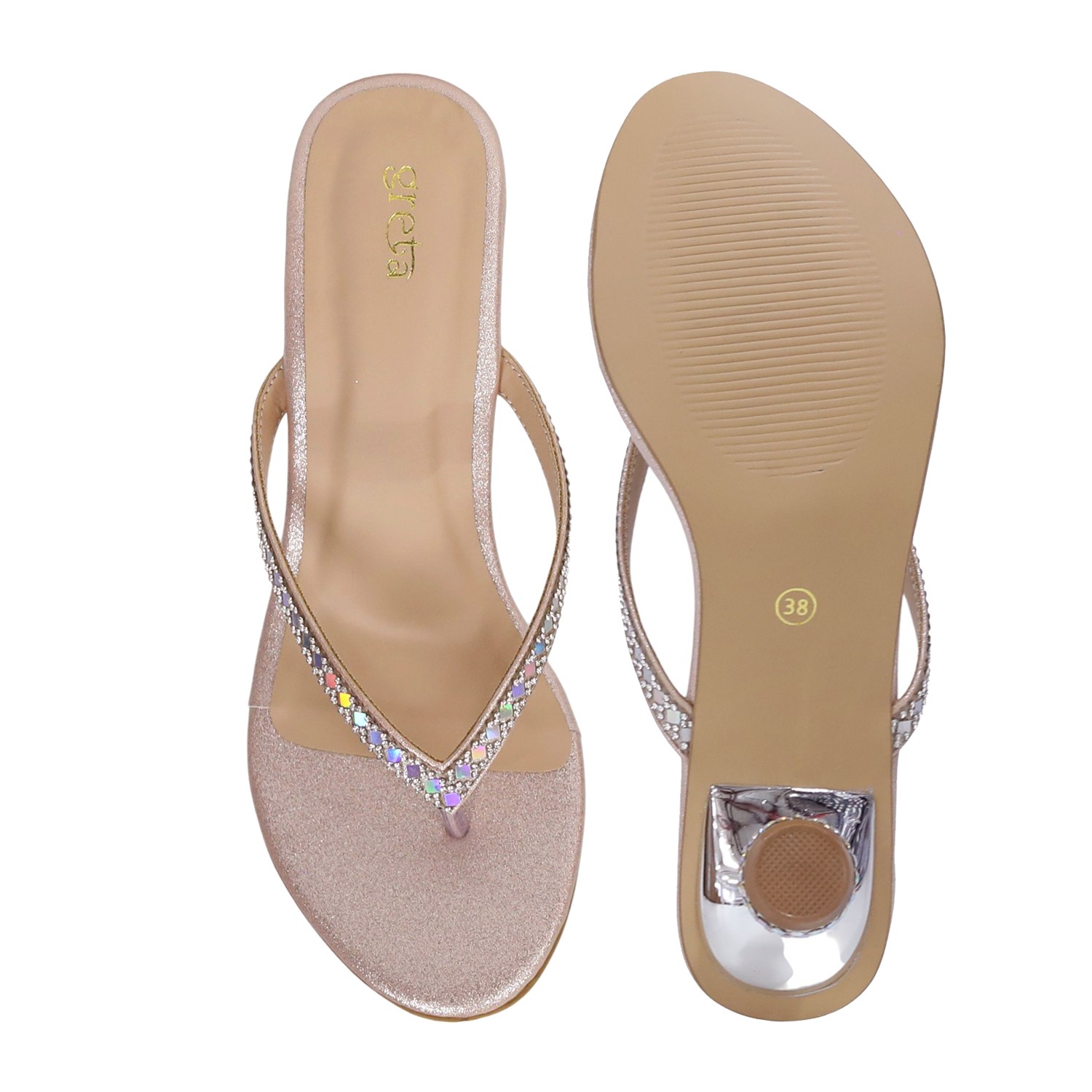 Women’s Rose Gold Crystal-Embellished Pebble Heels