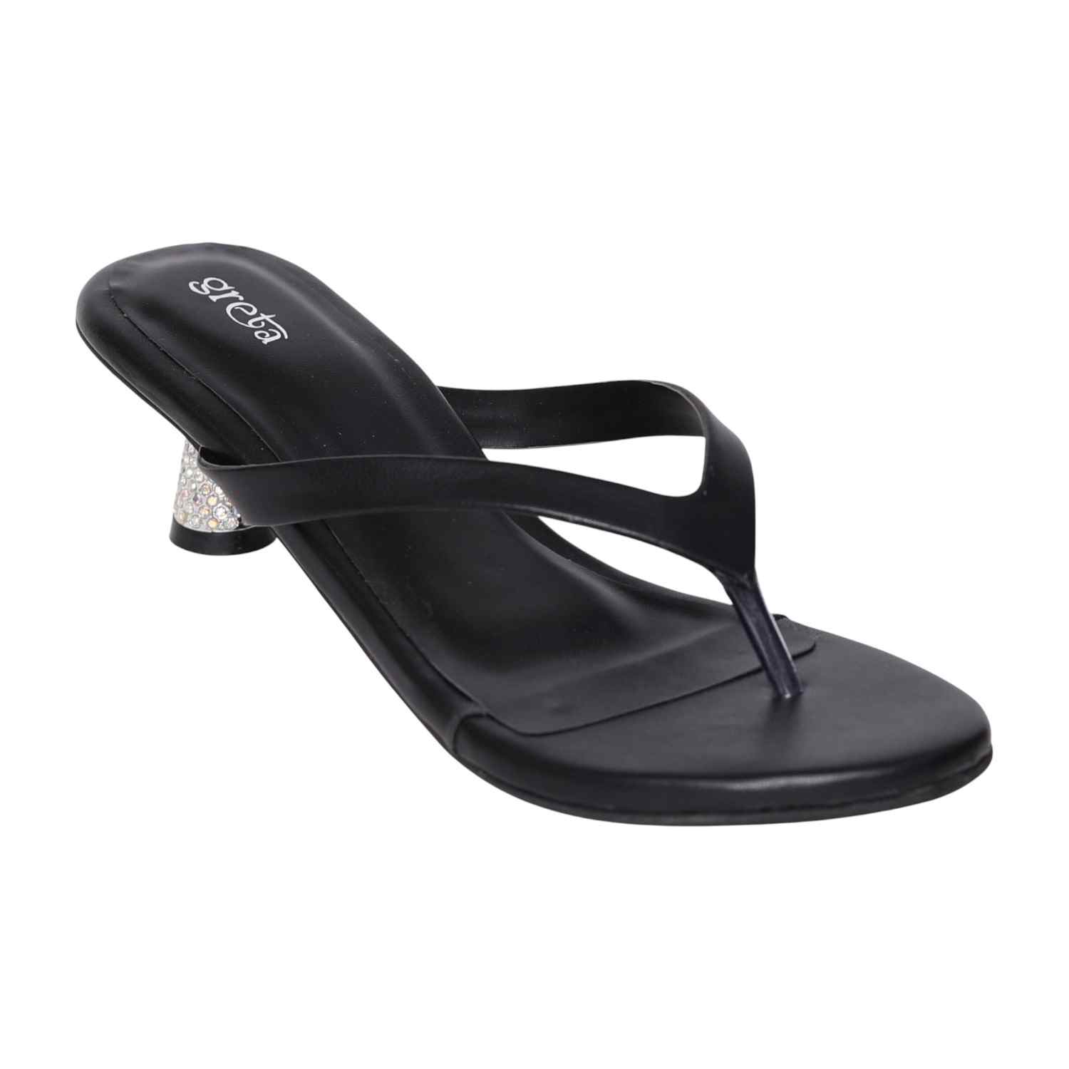 Women’s Black Stylish Slip-Ons with Sparkle Pebble Heel