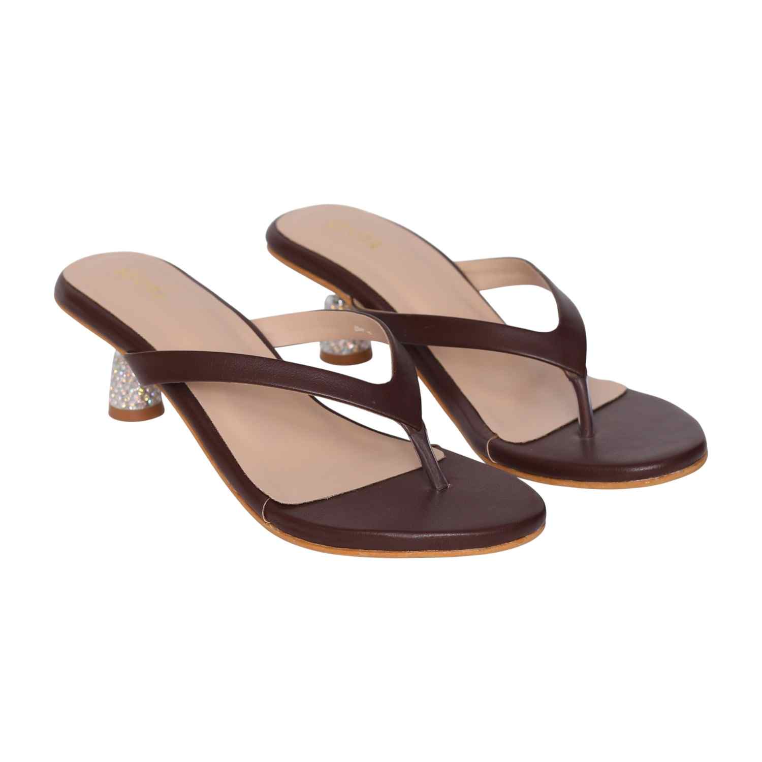 Women’s Brown Stylish Slip-Ons with Sparkle Pebble Heel