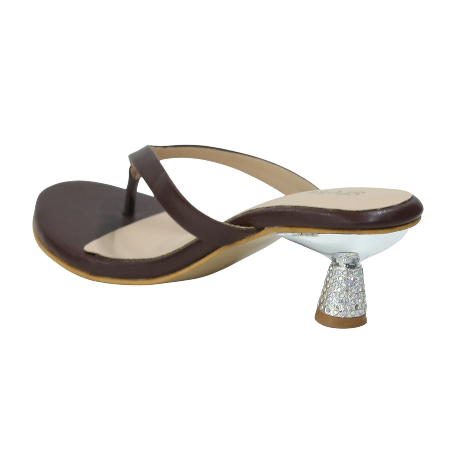 Women’s Brown Stylish Slip-Ons with Sparkle Pebble Heel